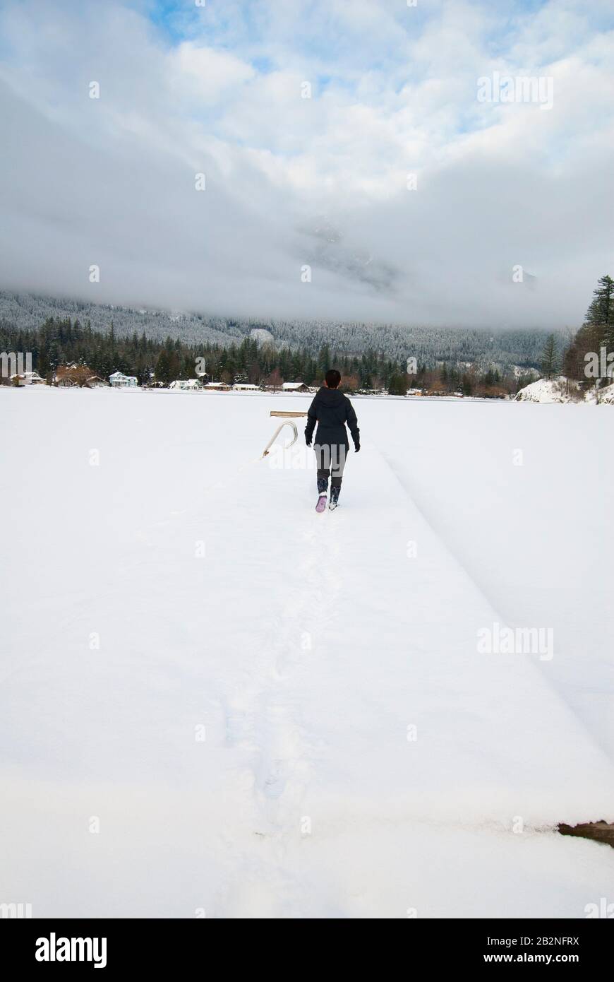 Winter ice on Lake Errock in Mission, British Columbia, Canada Stock Photo