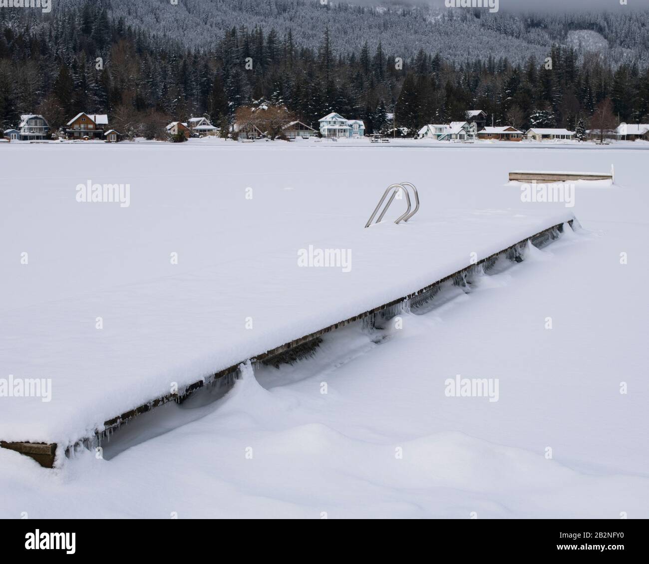 Winter ice on Lake Errock in Mission, British Columbia, Canada Stock