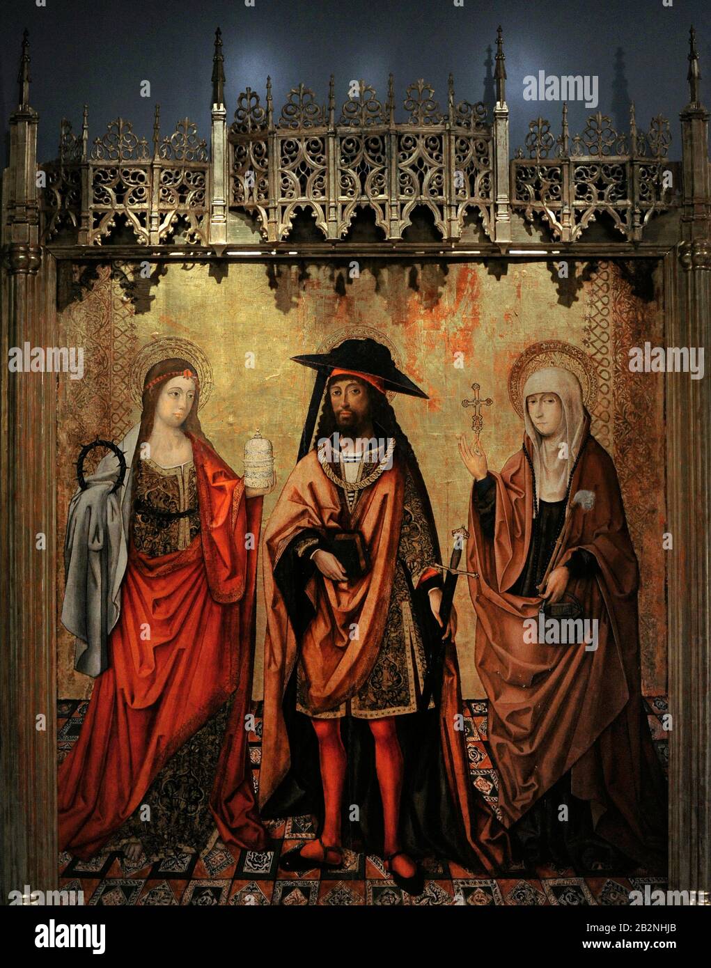 Master of Perea. Saint Lazarus with his Sisters Martha and Mary. Valencian School, early 16th century. Lazaro Galdiano Museum. Madrid. Spain. Stock Photo