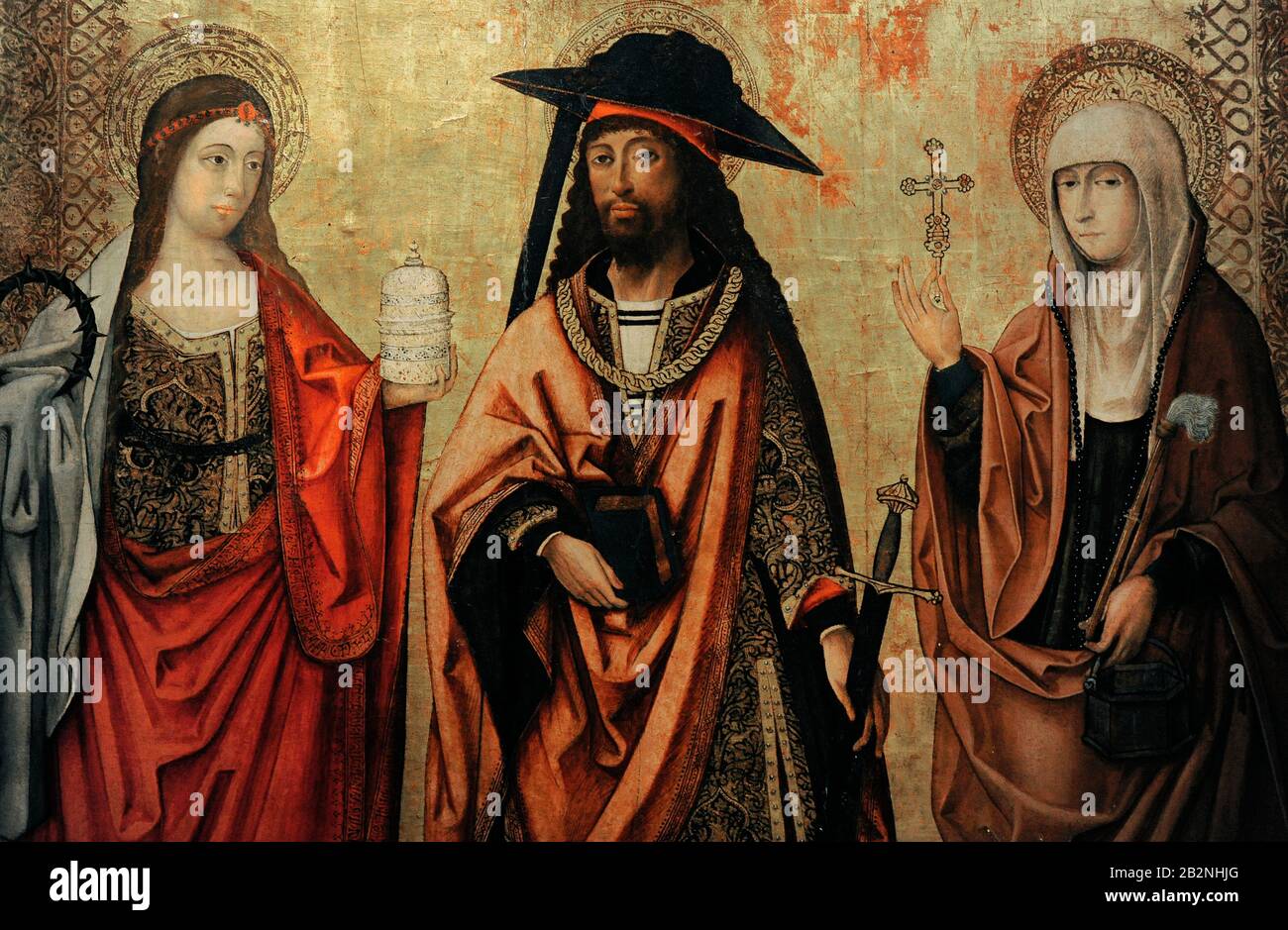 Master of Perea. Saint Lazarus with his Sisters Martha and Mary. Detail. Valencian School, early 16th century. Lazaro Galdiano Museum. Madrid. Spain. Stock Photo