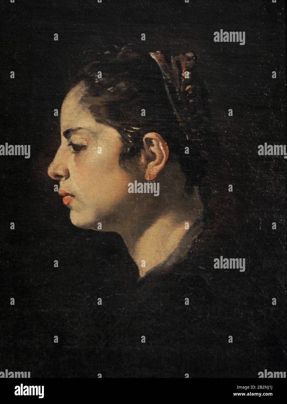 Painting attributed to Diego Rodriguez de Silva y Velazquez (1599-1660). Spanish Baroque painter. Head of a Young Woman, ca.1624. Lazaro Galdiano Museum. Madrid. Spain. Stock Photo