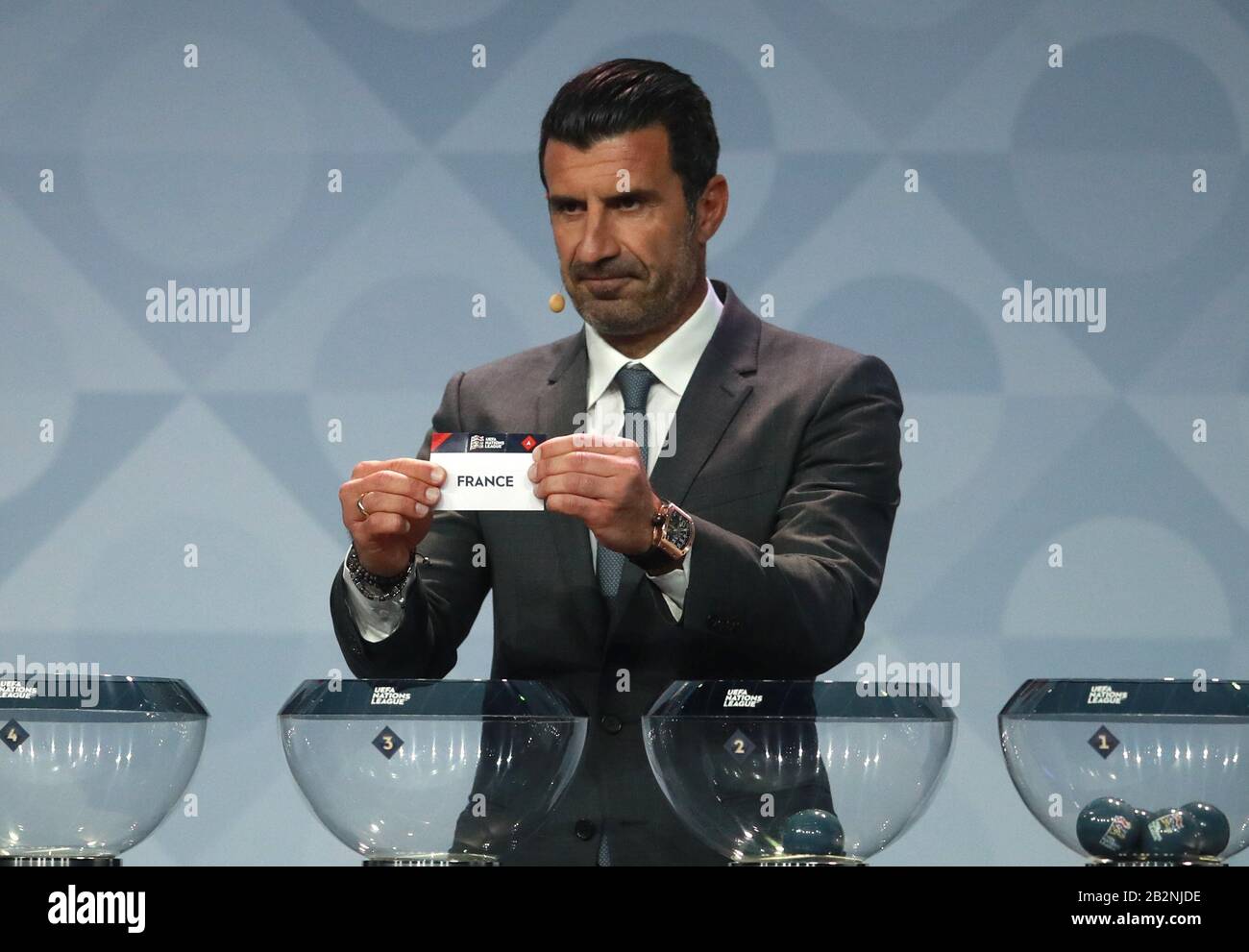 Luis Figo draws France during the UEFA Nations League 2020/21 draw at the  Beurs van Berlage Conference Centre, Amsterdam Stock Photo - Alamy
