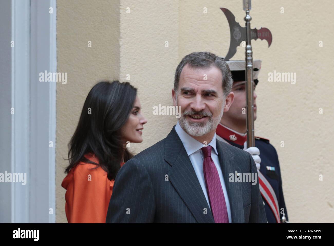 Madrid, Spain; 03/03/2020.- Kings of Spain Felipe VI and Leizia presided over the eighth delivery of honorary ambassadors of the Spain Brand to Ana Botín president of the Santander bank in the business management category, Isabel Coixet film director in the art and culture category, Carolina Marín Spanish badminton player in the Sports category for being the youngest world champion in Europe (absent), Francisco Mojica microbiologist, researcher and Spanish professor in the Department of Physiology, Genetics and Microbiology at the University of Alicante, science and innovation category, League Stock Photo