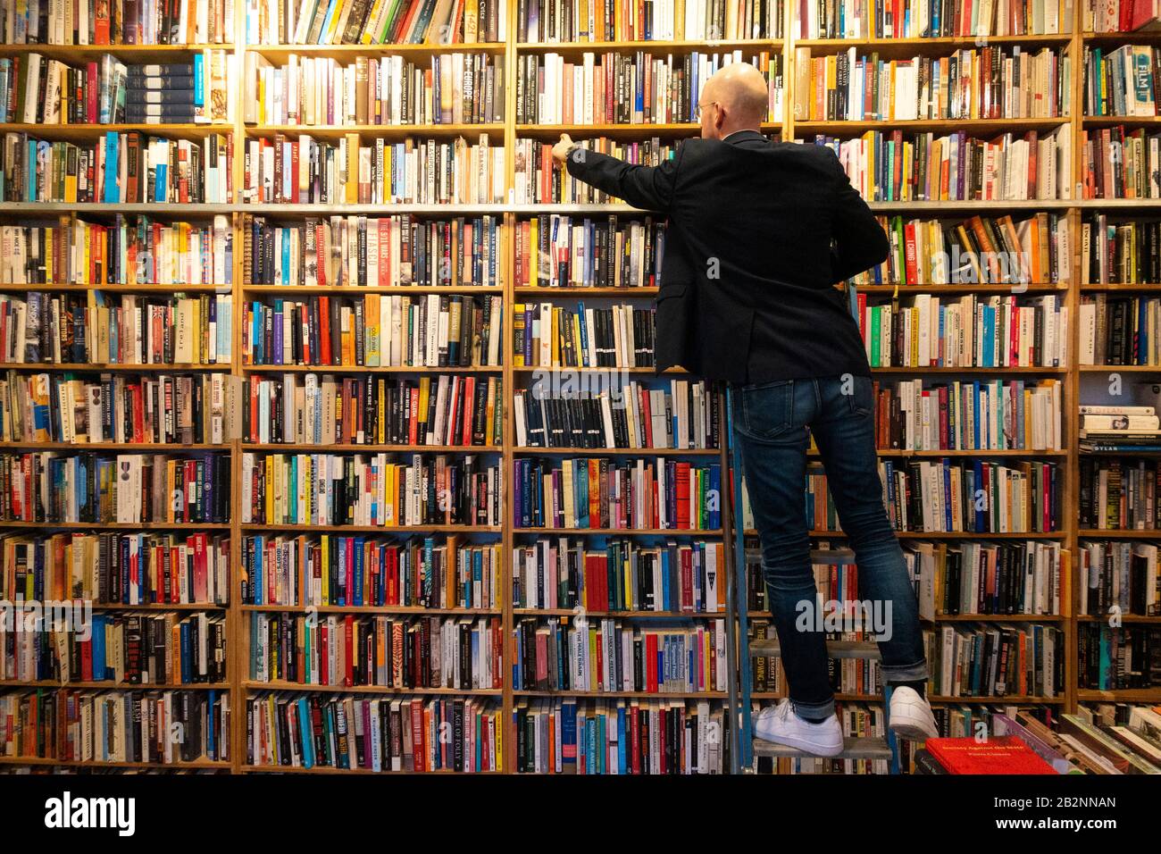 Customer browsing for second hand books in St GeorgeÕs book shop in Prenzlauer Berg , Berlin, Germany Stock Photo