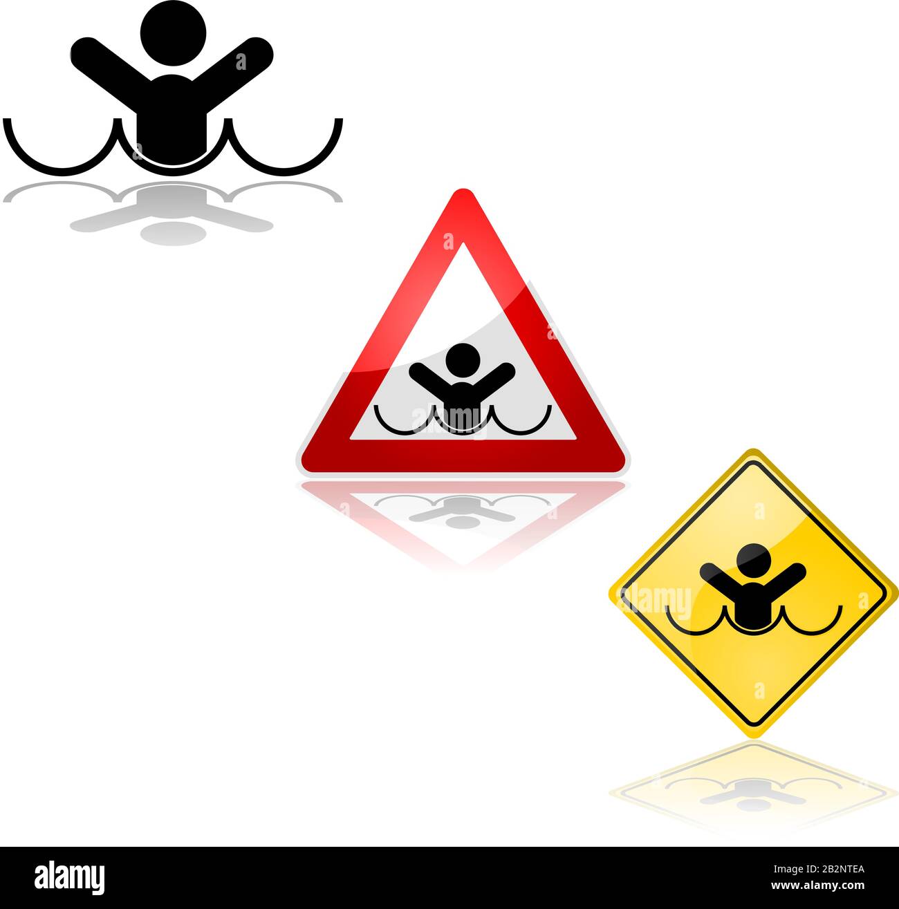 Icon set showing a sign alerting for the risk of drowning Stock Vector