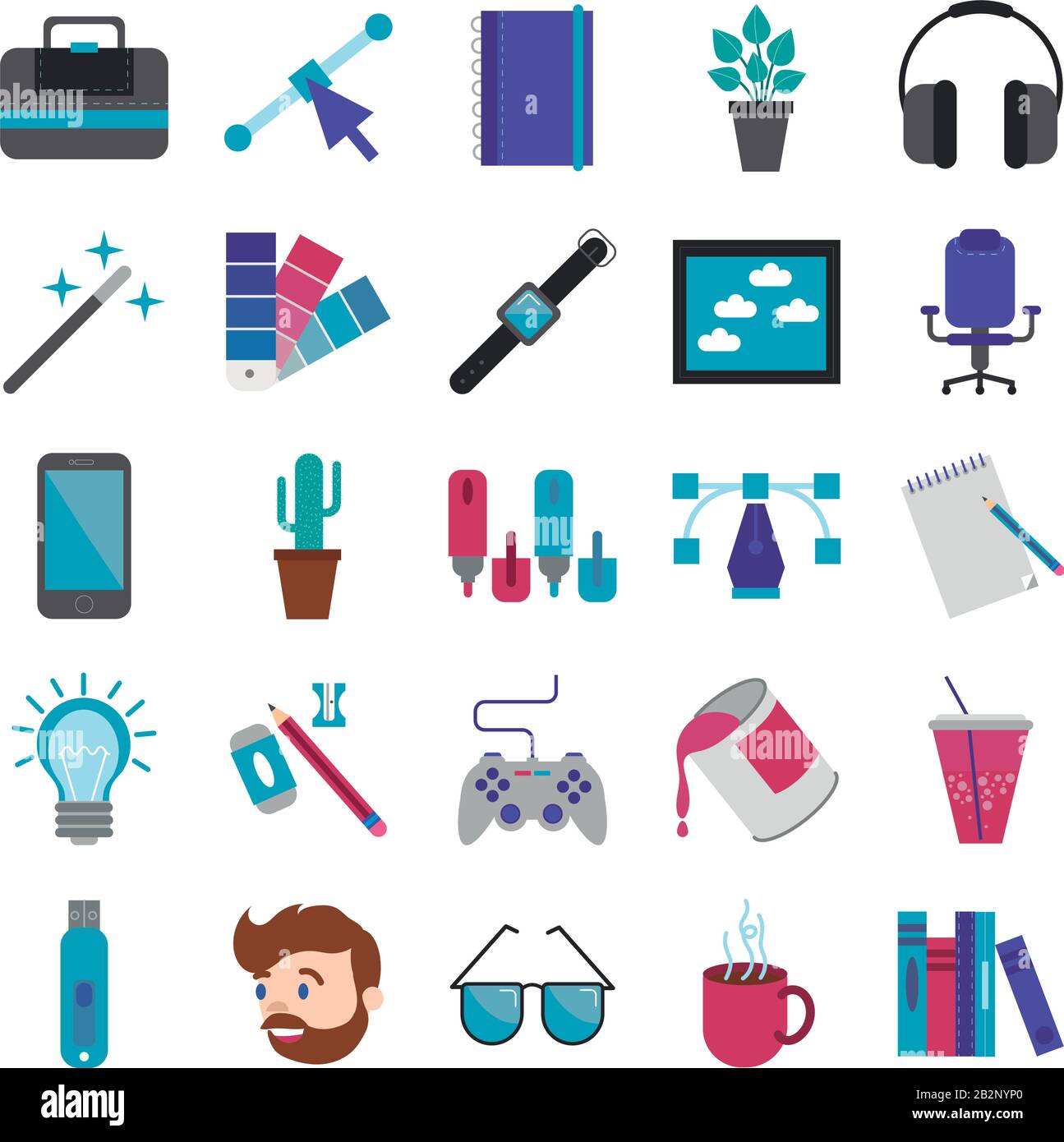 bundle of designer set flat icons Stock Vector