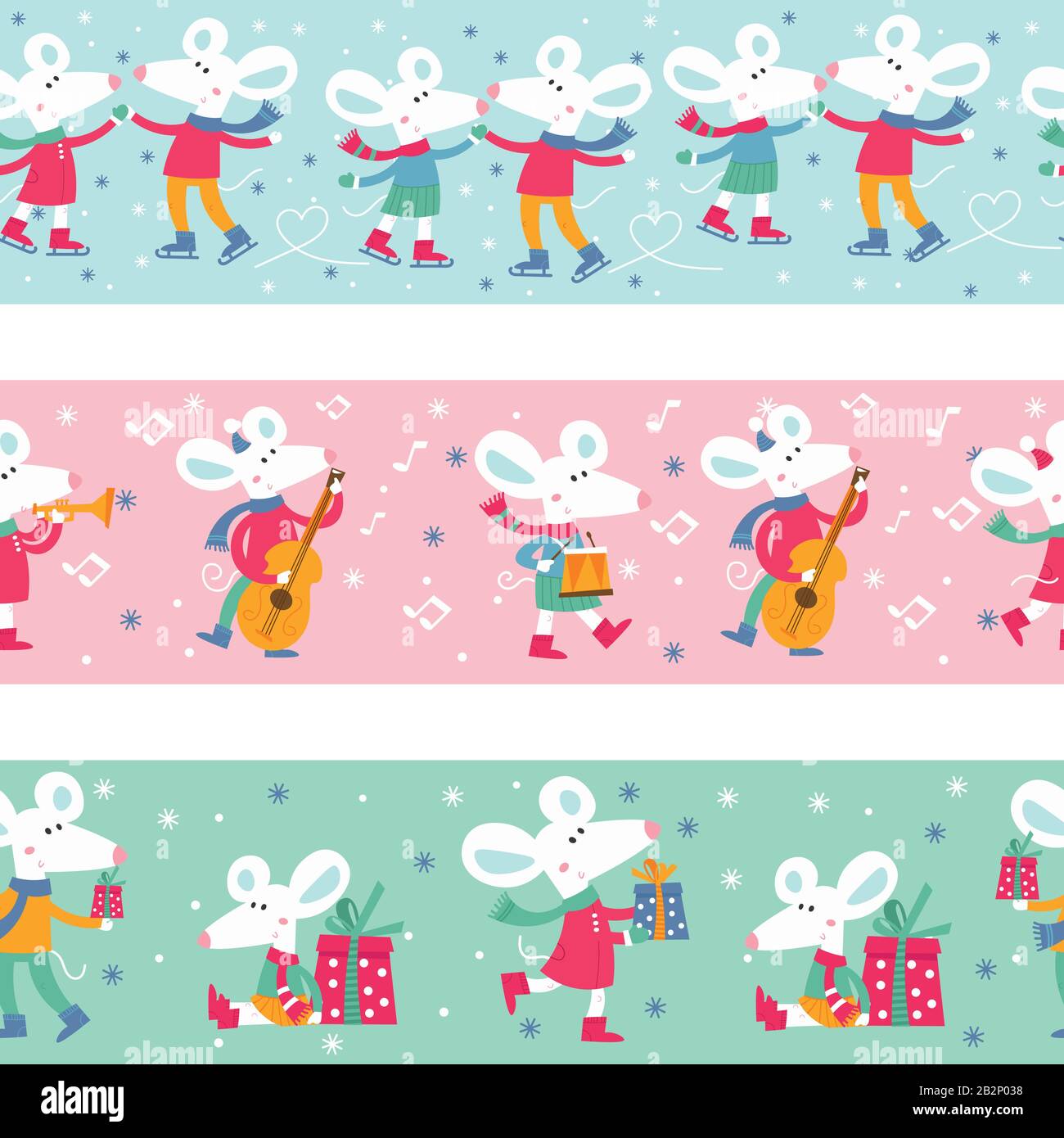 Seamless ribbon pattern with cute white Christmas mice Stock Vector ...