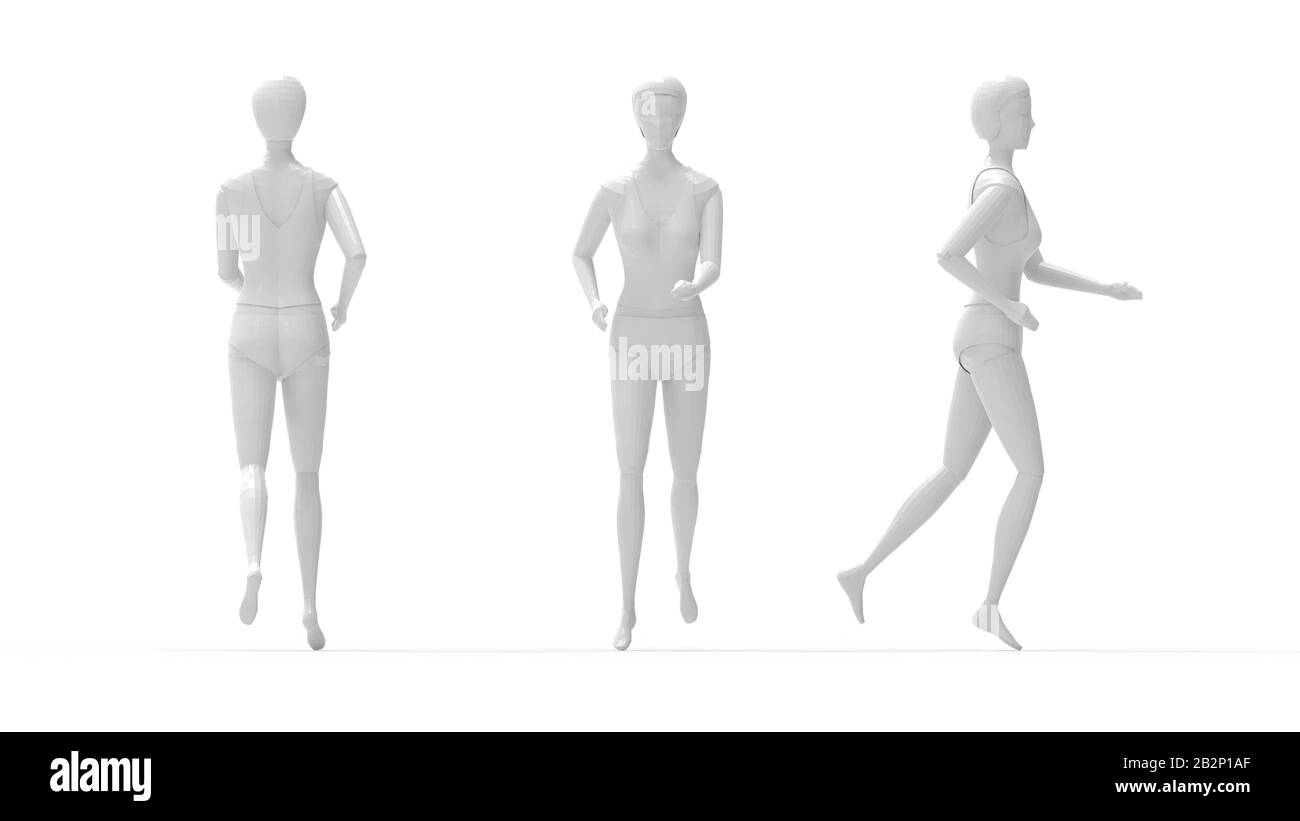 3D rendering of a simple computer generated model woman taking a step