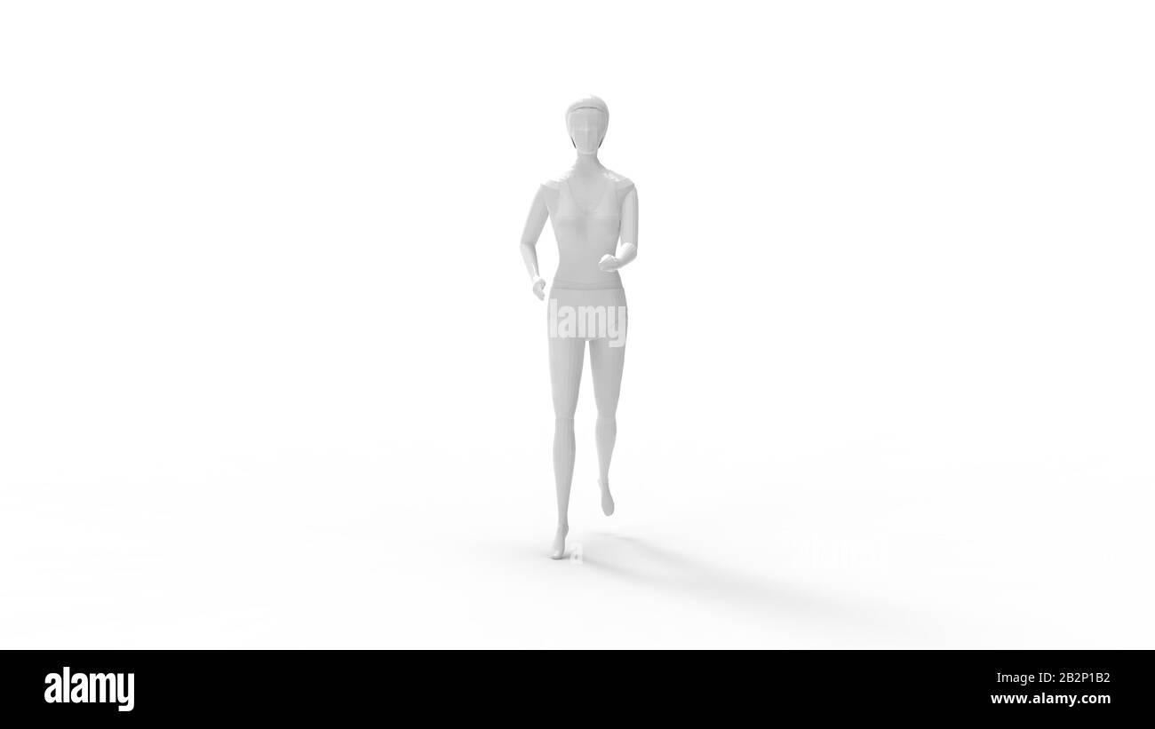 3D rendering of a simple computer generated model woman taking a step
