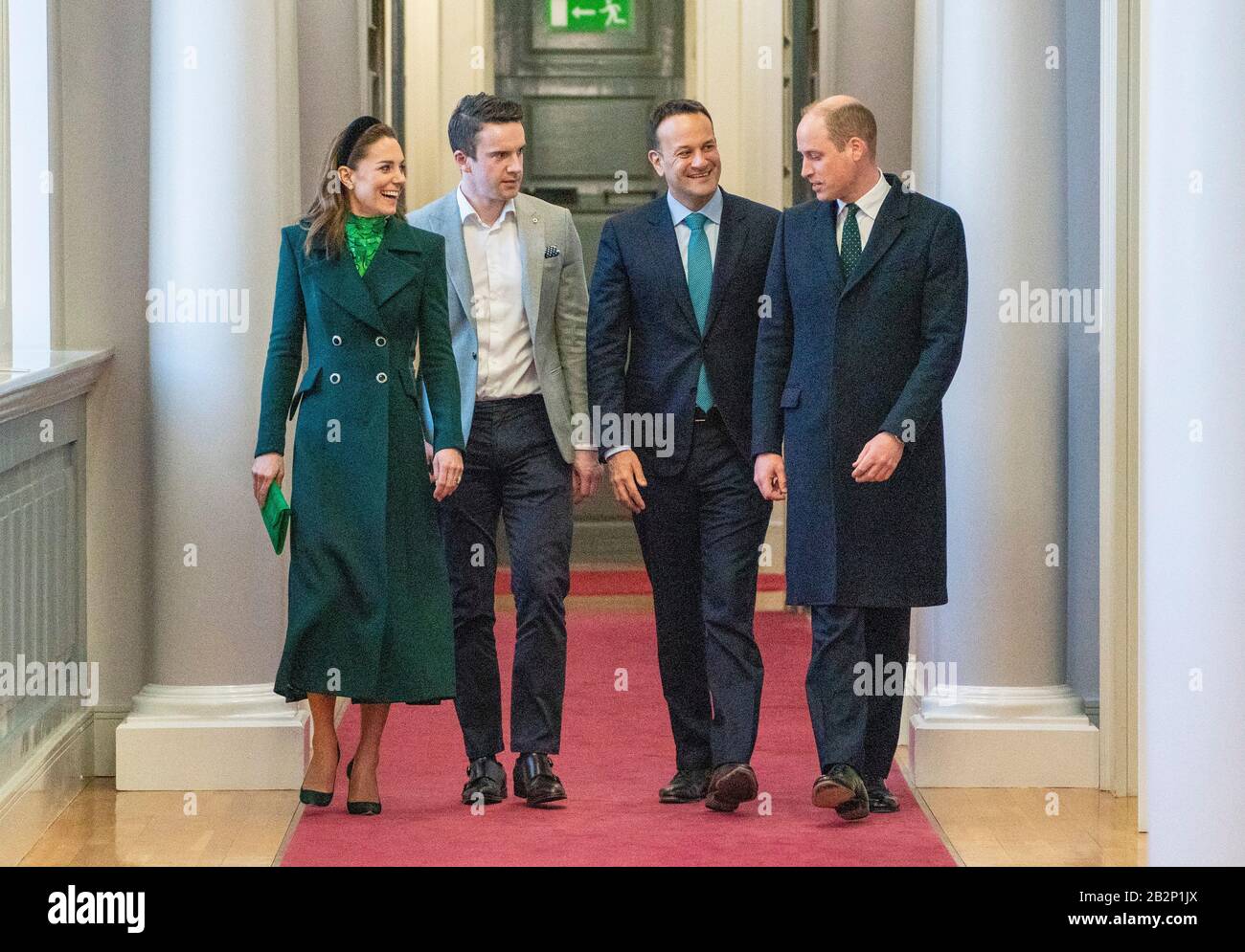 The Duke And Duchess Of Cambridge Walk With Leo Varadkar Taoiseach Of Ireland Second Right And His Partner Matt Barrett Second Left At The Government Buildings Dublin During Their Three Day Visit