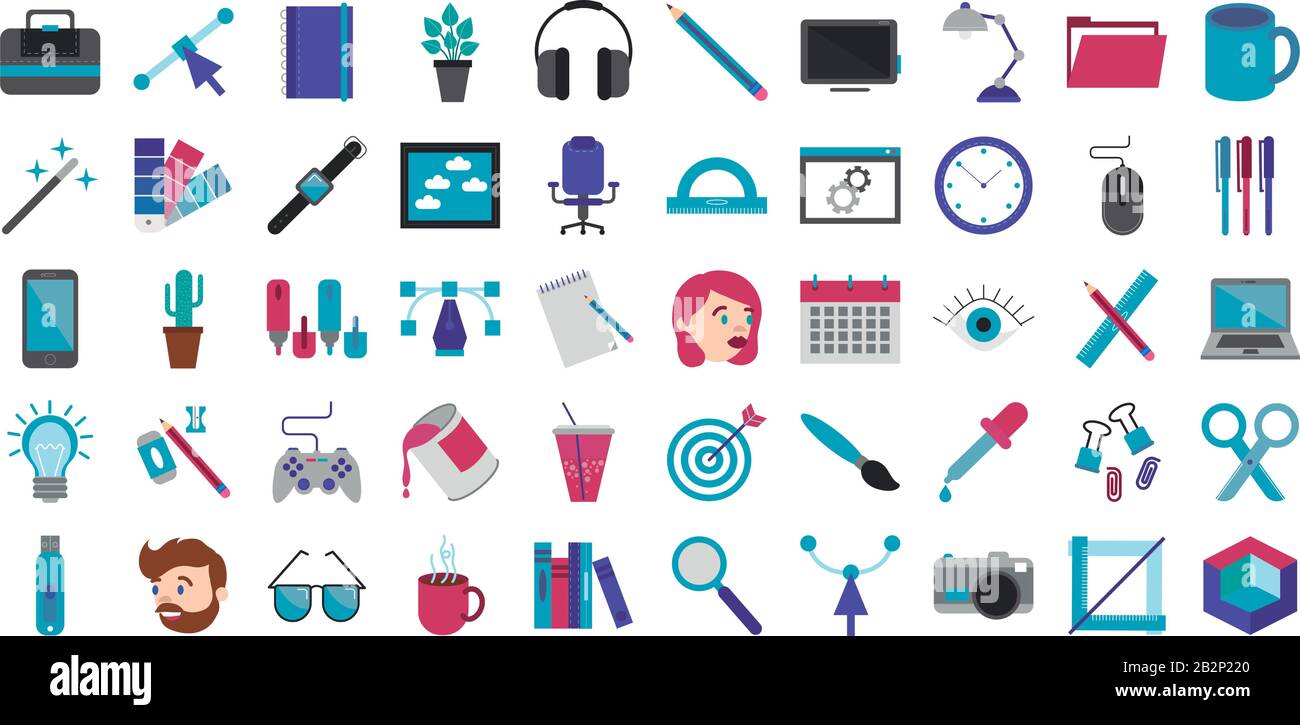 bundle of designer set flat icons Stock Vector