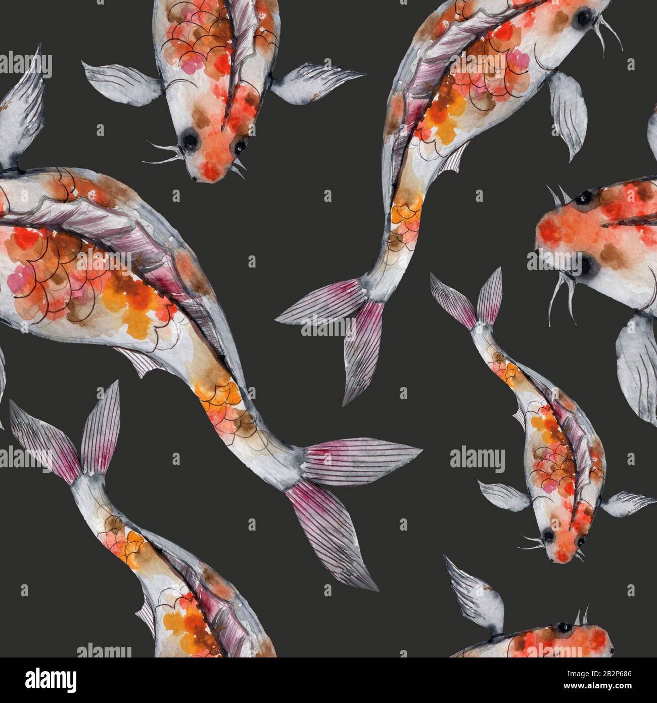 Watercolor oriental pattern with rainbow carps. Seamless oriental ...