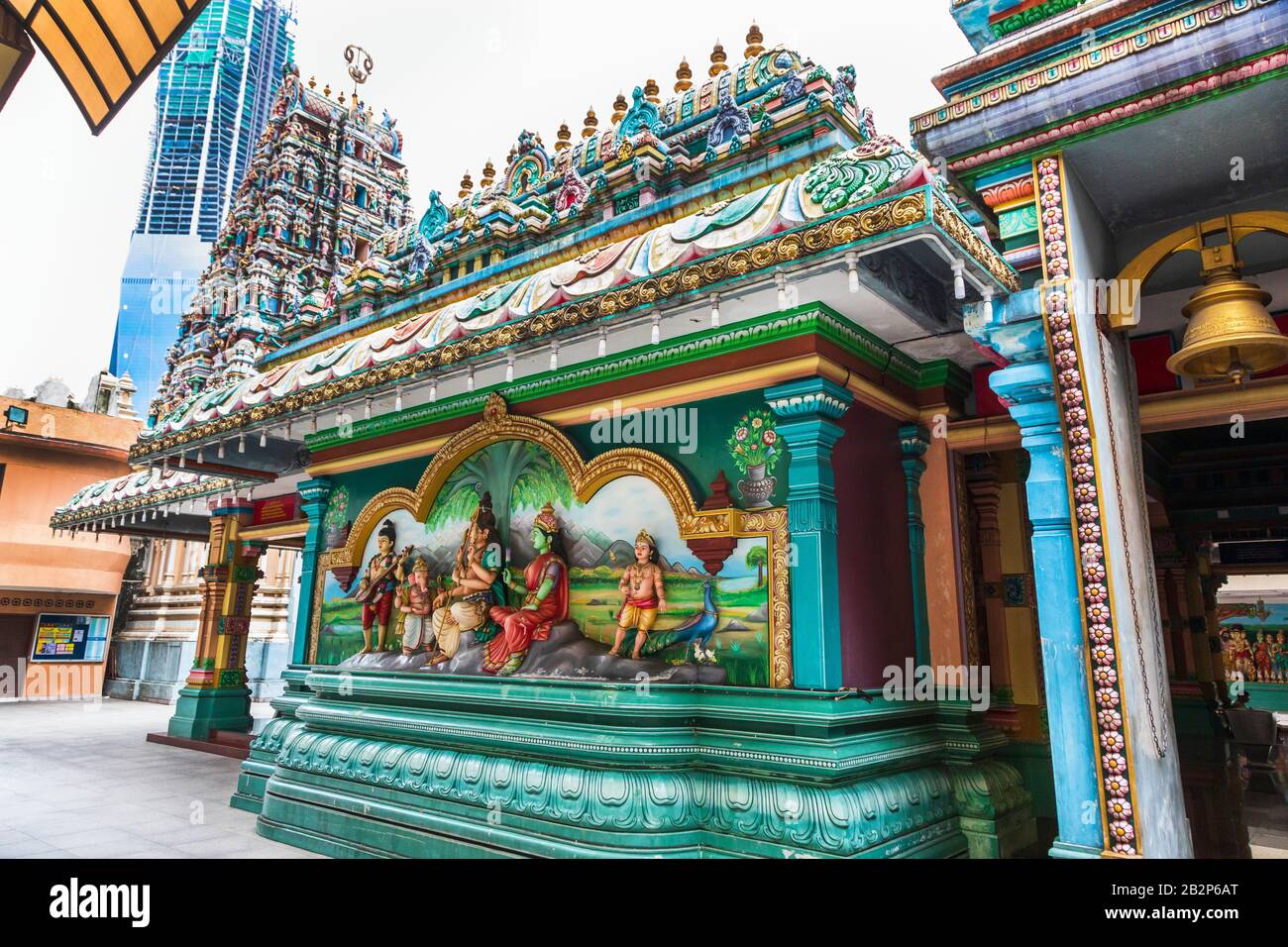 Decorative religious panel showing Hindu deities in Sri Mahamariamman Temple, the oldest in Malaysia, Kuala Lumpur, Malaysia, Asia Stock Photo