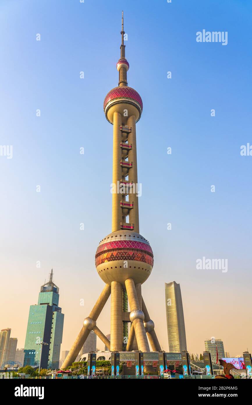 SHANGHAI, CHINA, OCTOBER 30: This is the Oriental Pearl Tower, a famous landmark building in the Lujiazui financial district on October 30, 2019 in Sh Stock Photo
