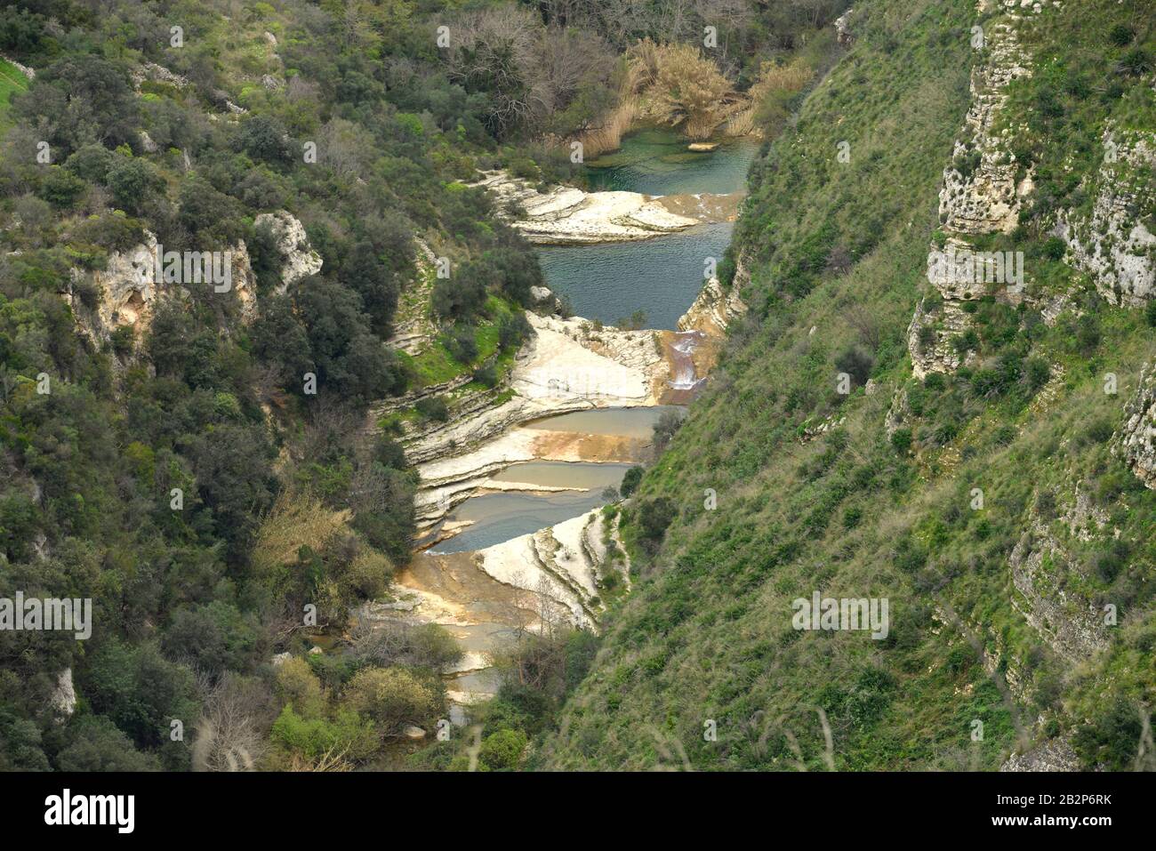 Teiche, Fluss, Schlucht, Cavagrande del Cassibile, Sizilien, Italien Stock Photo
