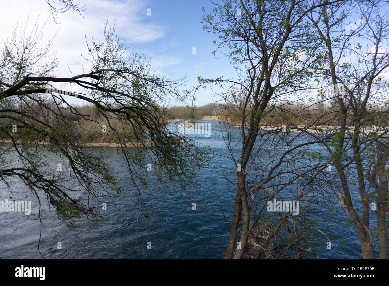 Mouth of the Gallego river to the Ebro river when passing through Zaragoza Stock Photo