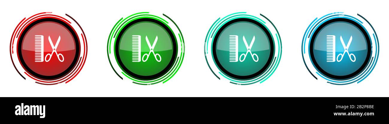 Barber round glossy vector icons, set of buttons for webdesign ...