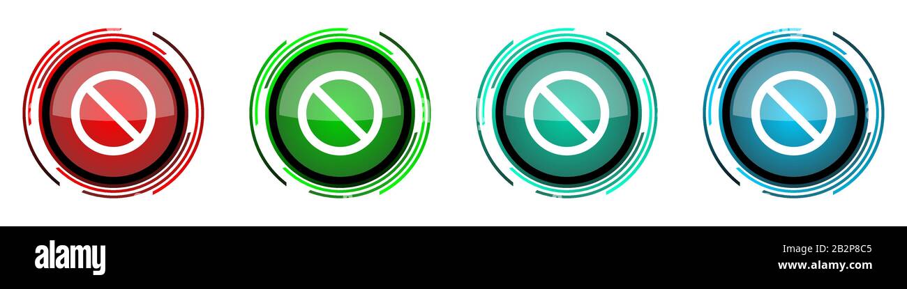 Access denied round glossy vector icons, set of buttons for webdesign, internet and mobile phone applications in four colors options isolated on white Stock Vector