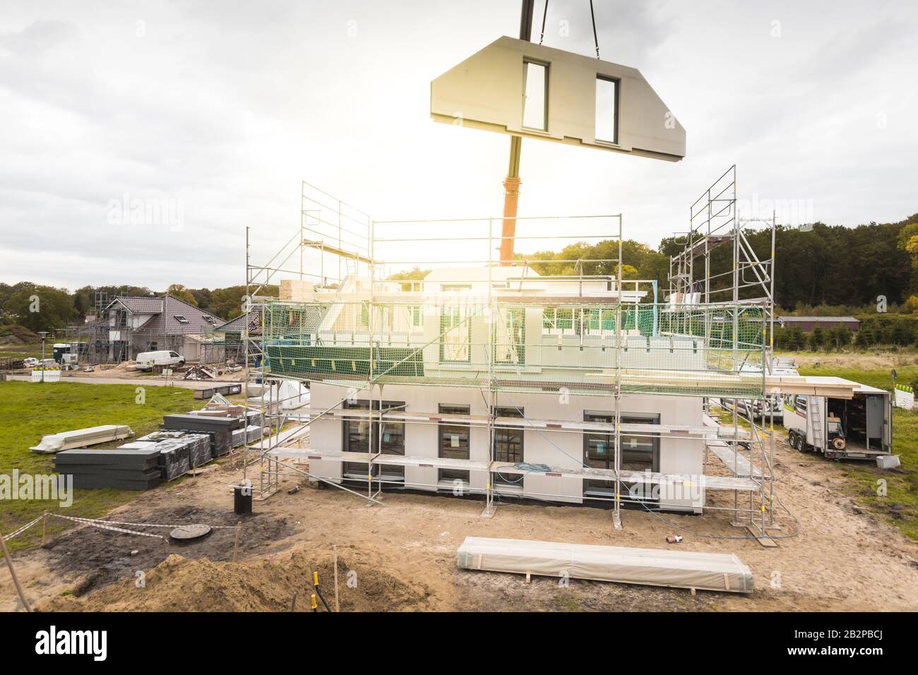 Single Family Home Construction Site Stock Photo