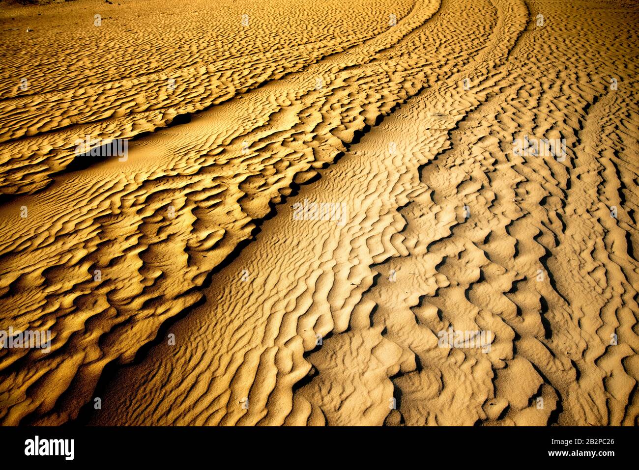 color image of old motor tracks across the desert. Stock Photo