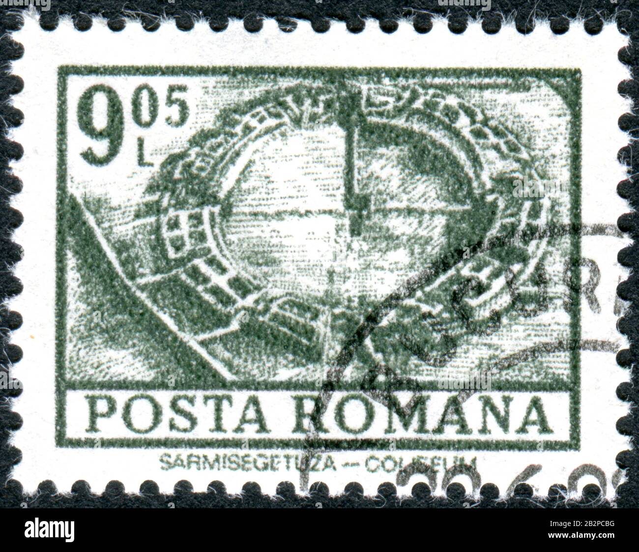 ROMANIA - CIRCA 1972: A stamp printed in Romania, depicted Colosseum in Sarmizegetusa Regia, circa 1972 Stock Photo