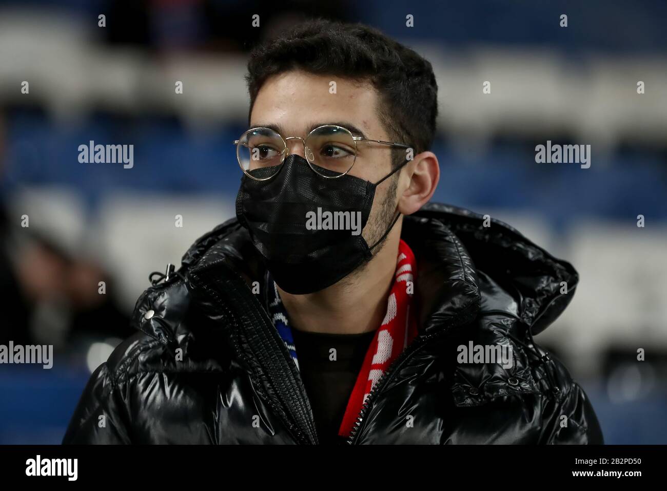 Stamford Bridge, London, UK. 3rd Mar, 2020. English FA Cup Football, Chelsea versus Liverpool; A Chelsea fan wears a face mask due to the Corona virus scare Credit: Action Plus Sports/Alamy Live News Stock Photo