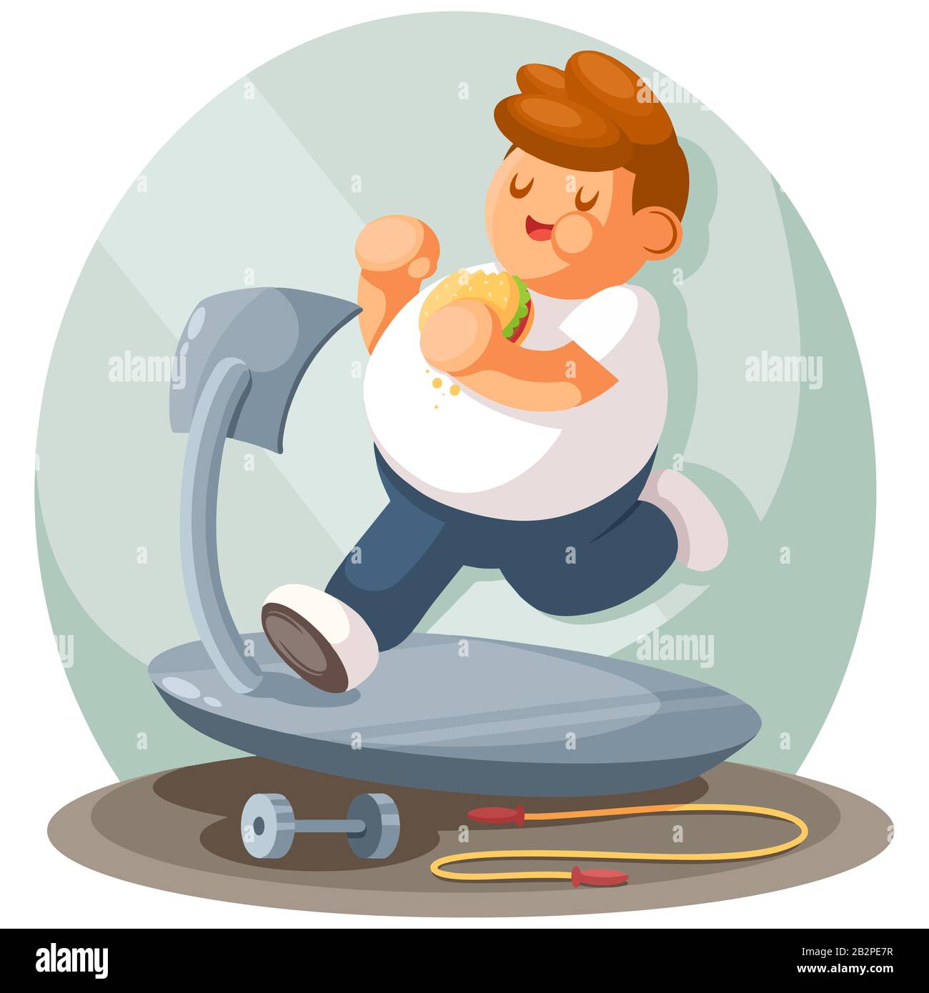 Fat boy jogging, flat cartoon illustration. Sports, active lifestyle, losing weight concept Stock Vector