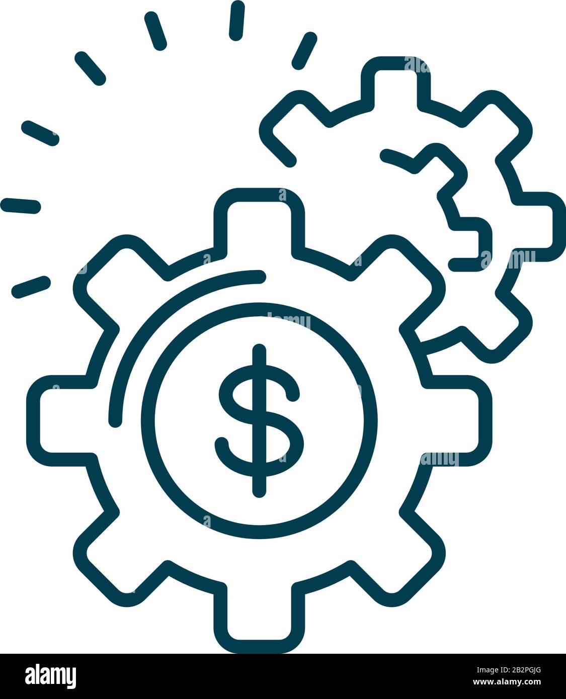 gear wheels with money symbol icon over white background, line color ...