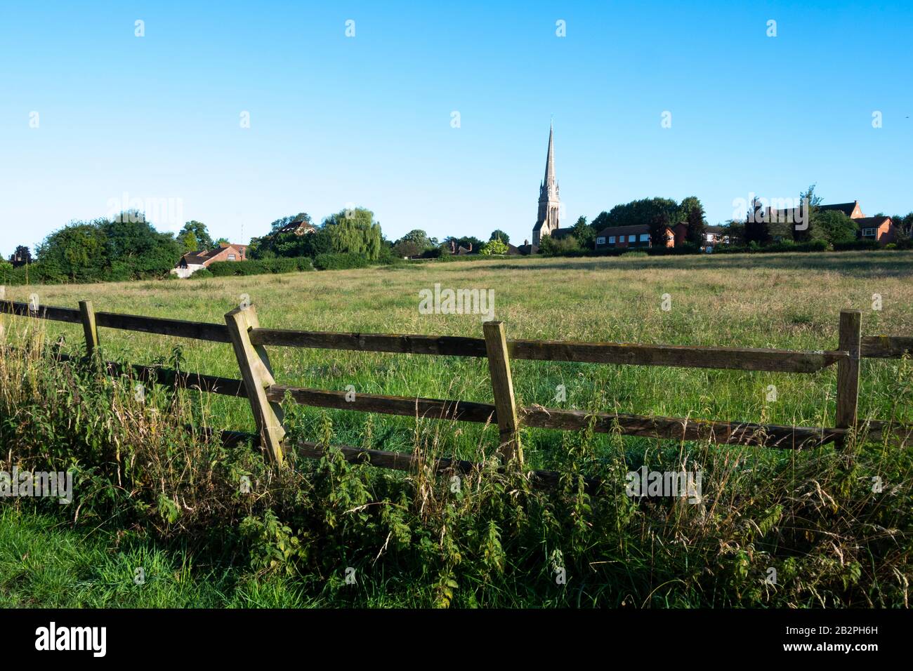 View across fields of St Maries Church, Rugby, Warwickshire, England ...