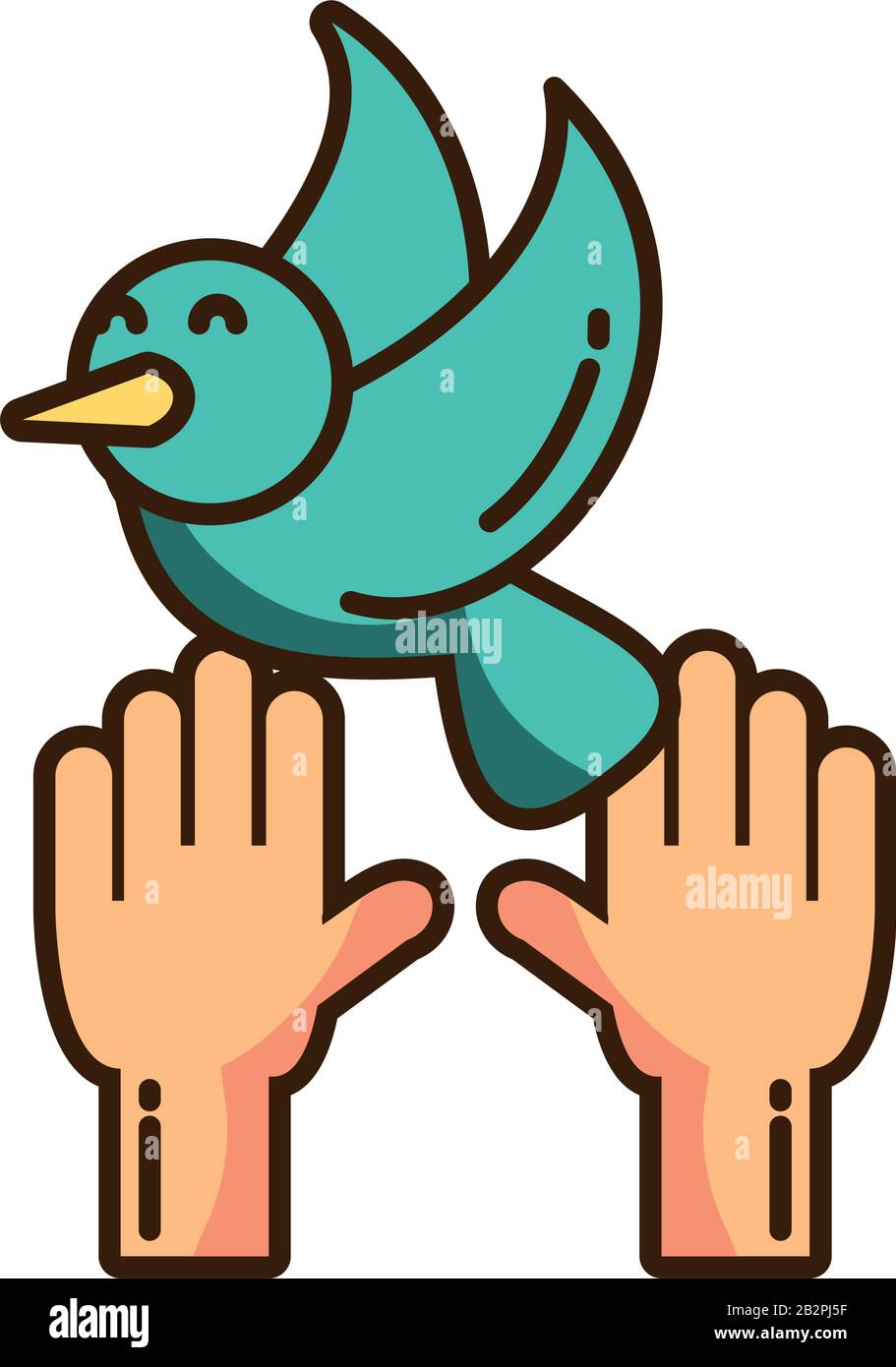 hands holding a dove on white background vector illustration design Stock Vector