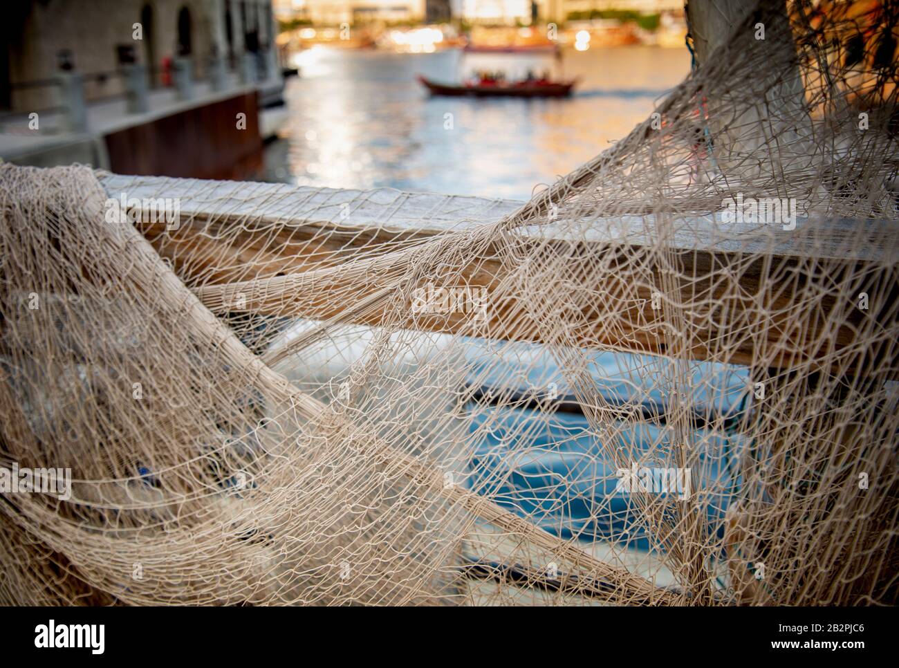 Abstract view of fishing nets drying on Dubai Creek UAE Stock Photo Alamy