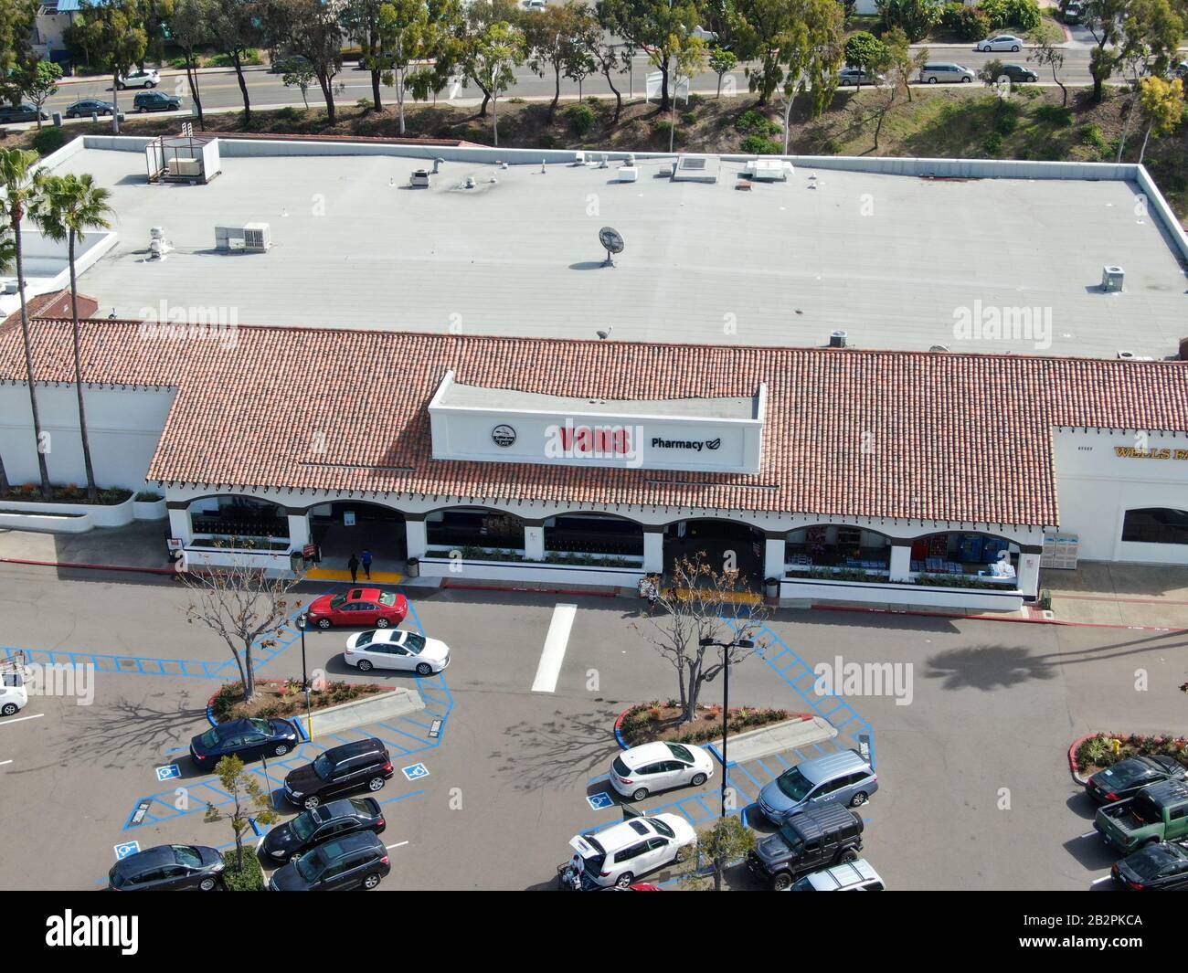 Aerial view of Vons upermarket chain owned by Albertsons in Rancho