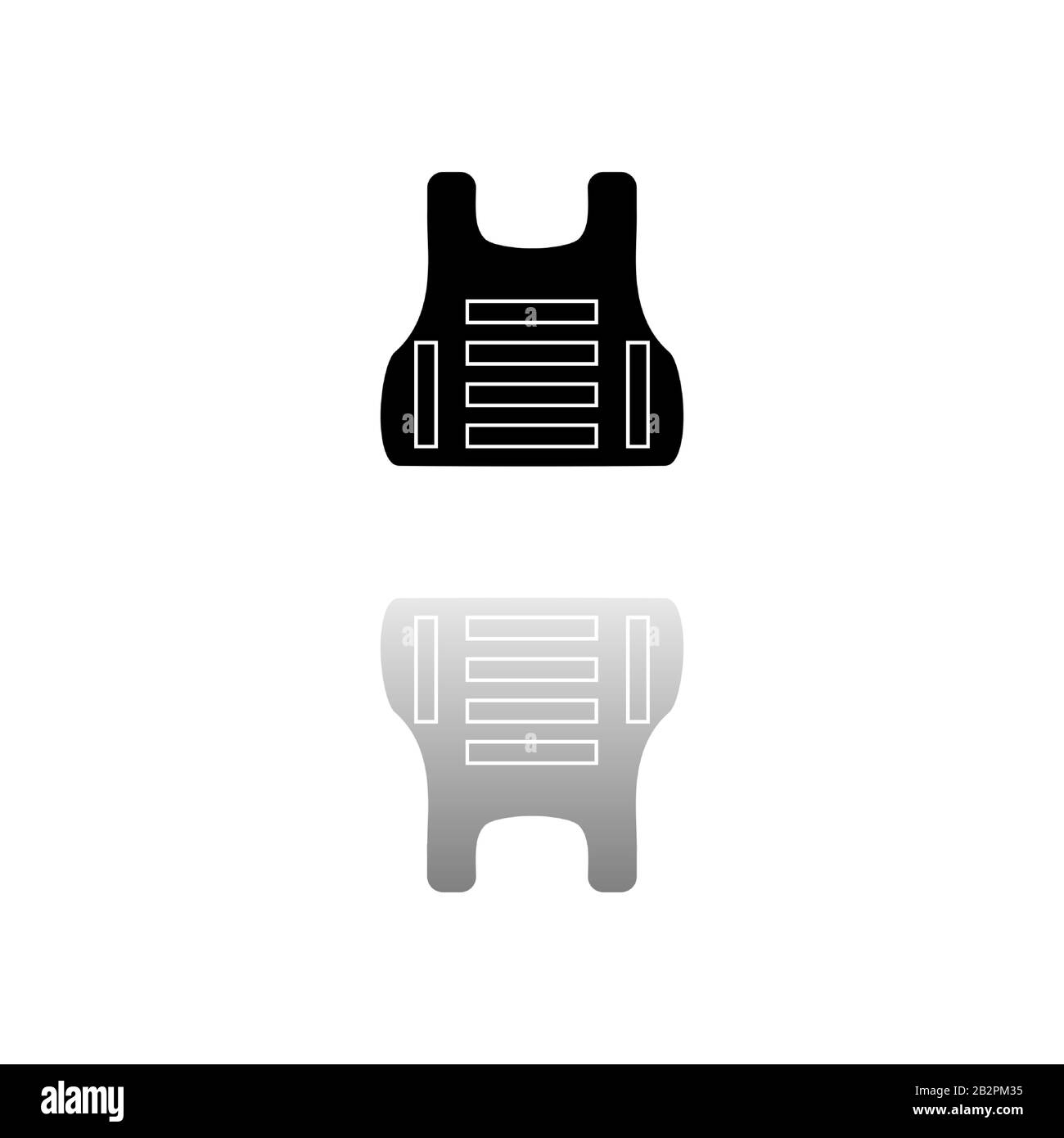 Life vest. Black symbol on white background. Simple illustration. Flat Vector Icon. Mirror Reflection Shadow. Can be used in logo, web, mobile and UI Stock Vector