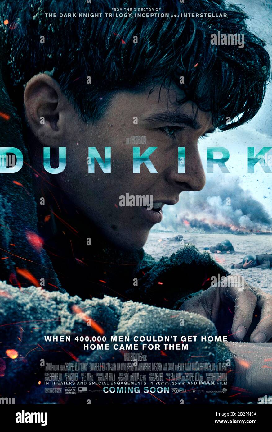 Dunkirk (2017) directed by Christopher Nolan and starring Fionn Whitehead, Barry Keoghan, Mark Rylance, Damien Bonnard. The story of Operation Dynamo, the evacuation of Allied soldiers from the beaches of Dunkirk at the start of World War II after the Battle of France. Stock Photo