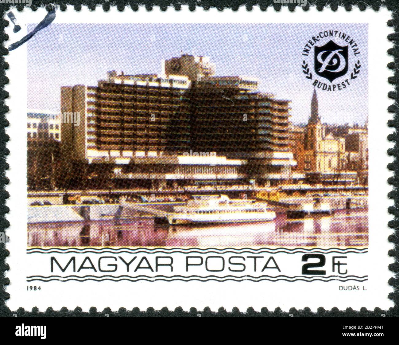 HUNGARY - CIRCA 1984: A stamp printed in Hungary, depicted the Budapest Riverside Hotels - Duna Intercontinental, circa 1984 Stock Photo