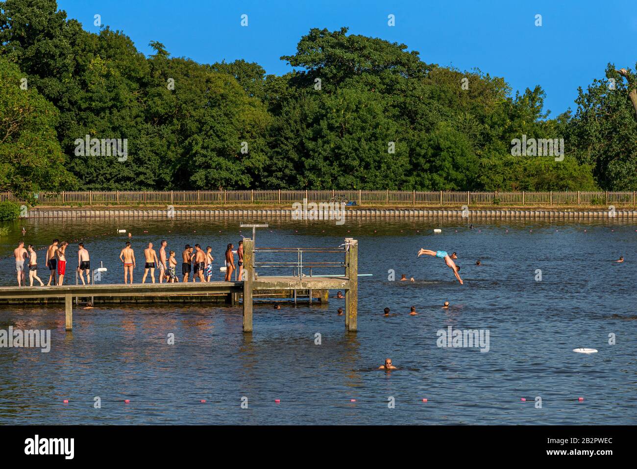 Men's swimming pond in Hampstead Heath, London, England, UK Stock Photo