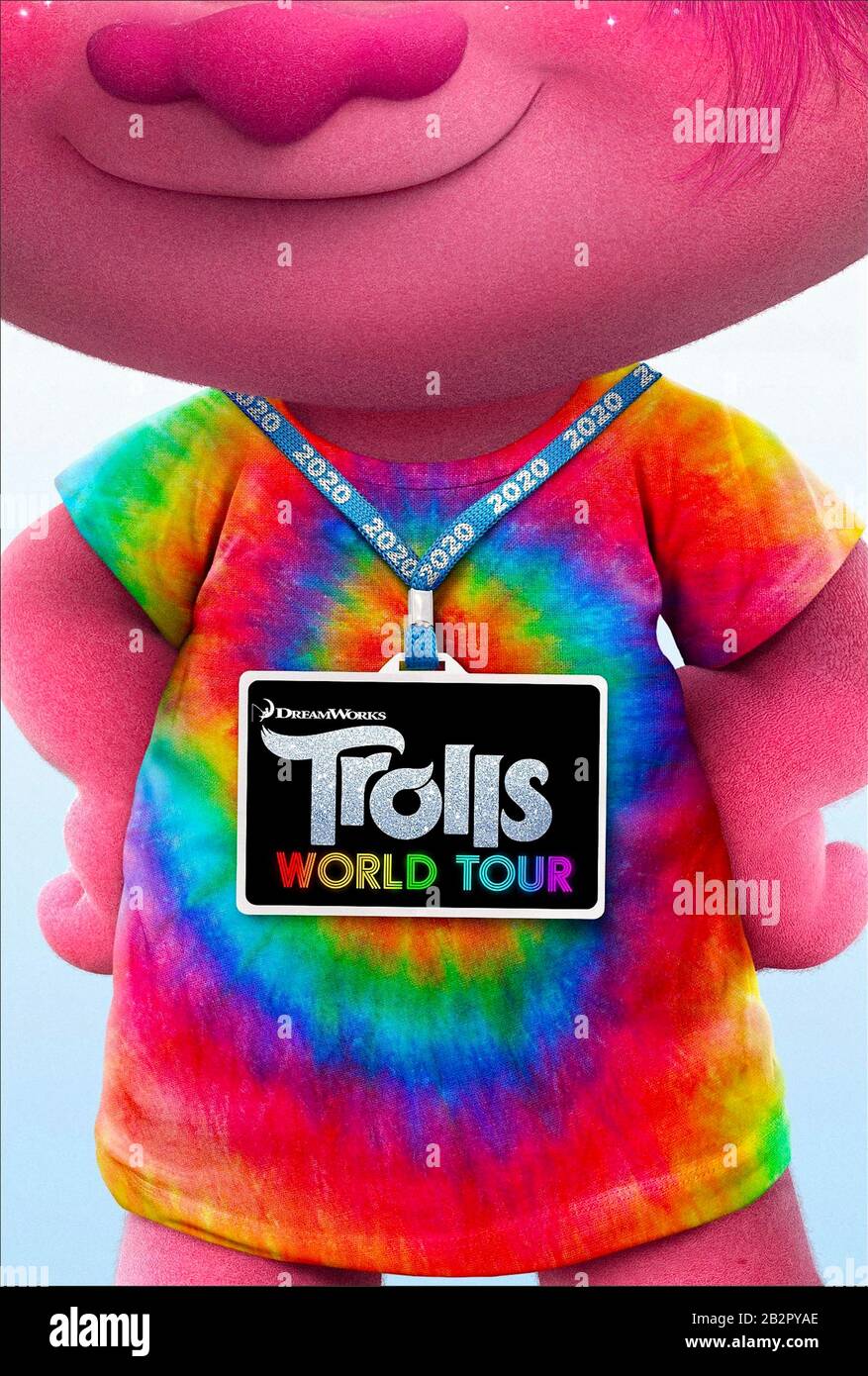 Trolls World Tour (2020) directed by Walt Dohrn and David P. Smith and starring Justin Timberlake, James Corden, Ozzy Osbourne and Mary J. Blige. The Troll tribe into rock music decide to tour the lands of trolls who prefer funk, country, techno, classical and Pop music. Stock Photo