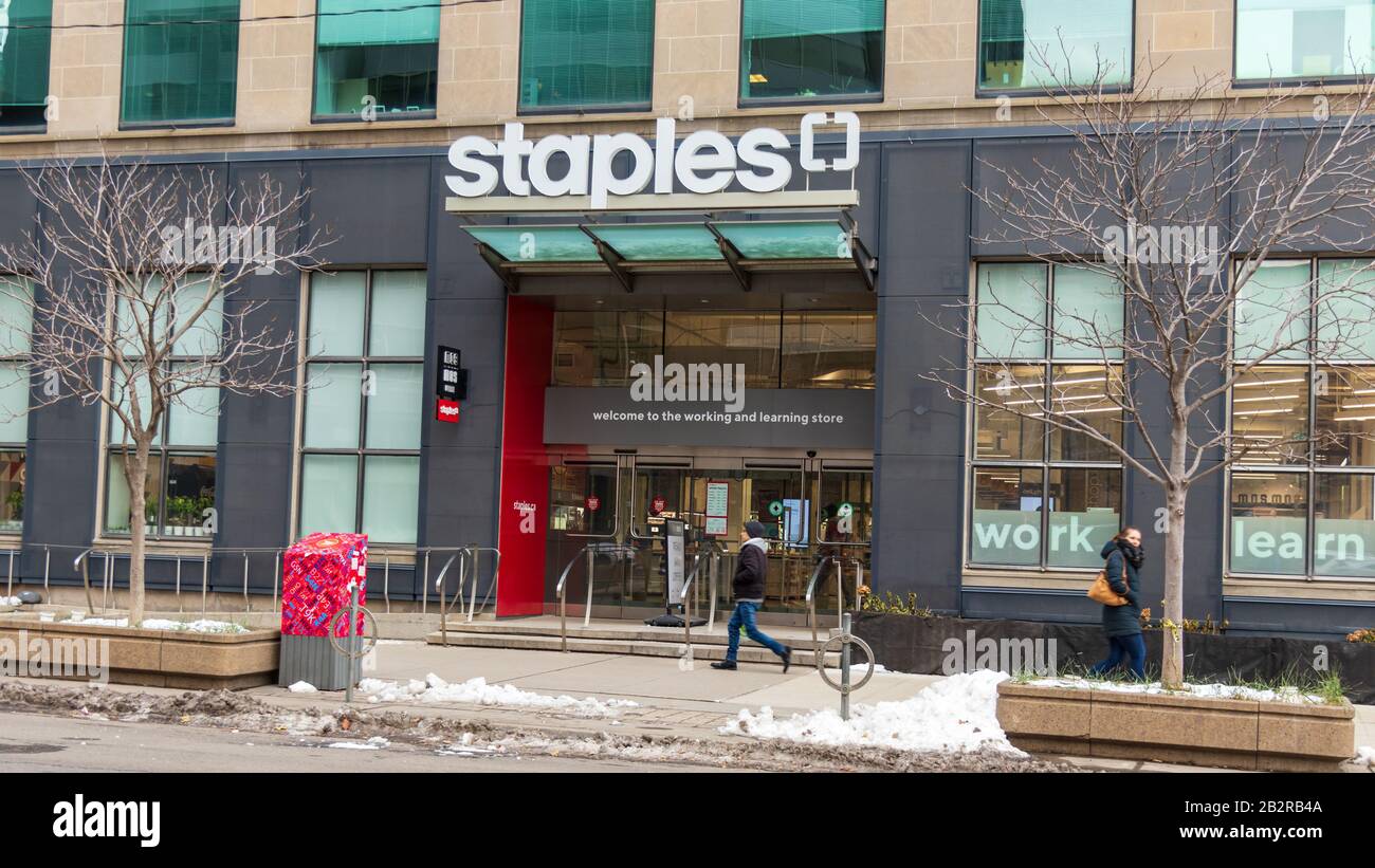 Newly remodeled Staples store-front location in downtown Toronto. Stock Photo