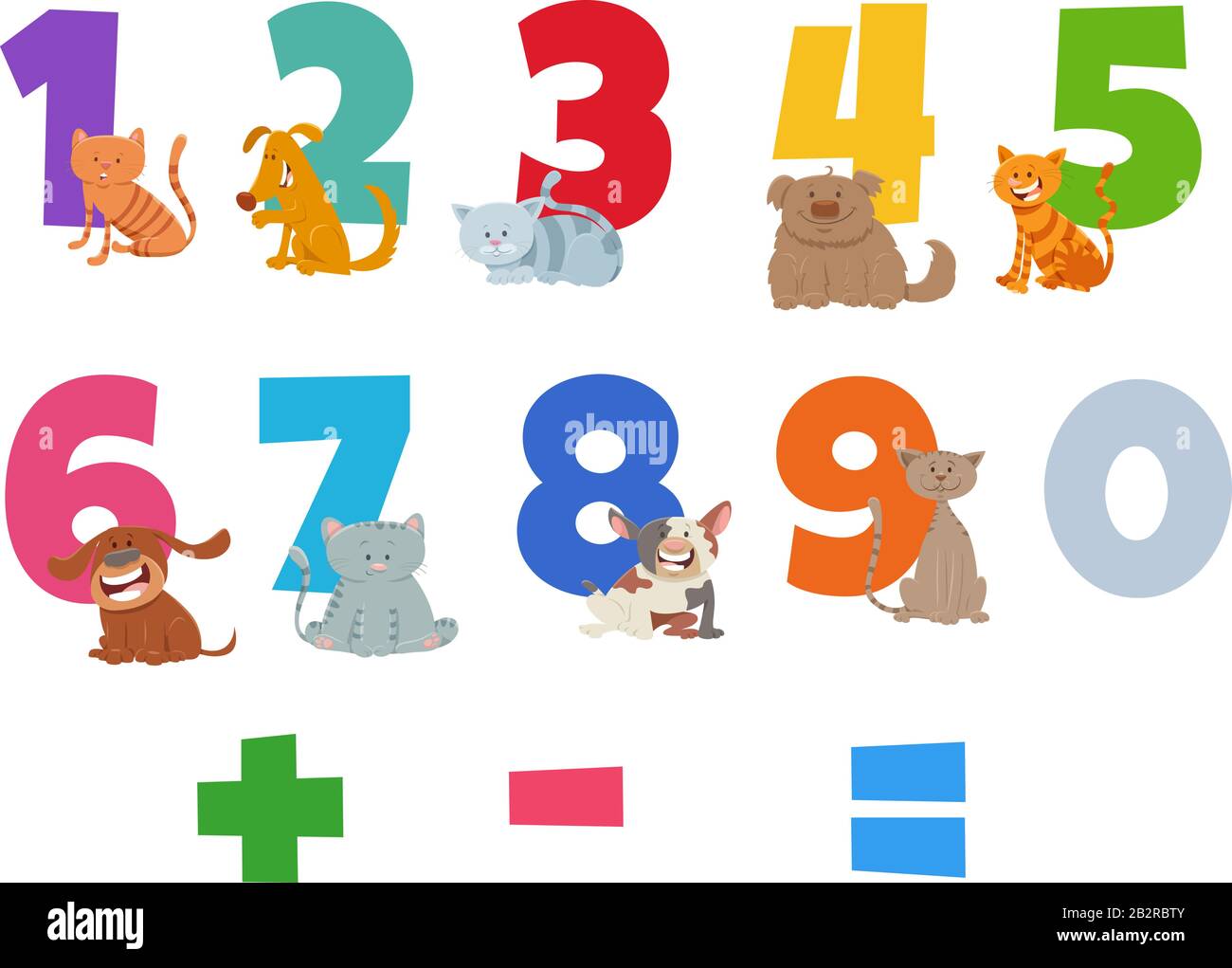 Cartoon Illustration of Numbers Set from One to Nine with Happy Cats and Dogs Animal Characters Stock Vector