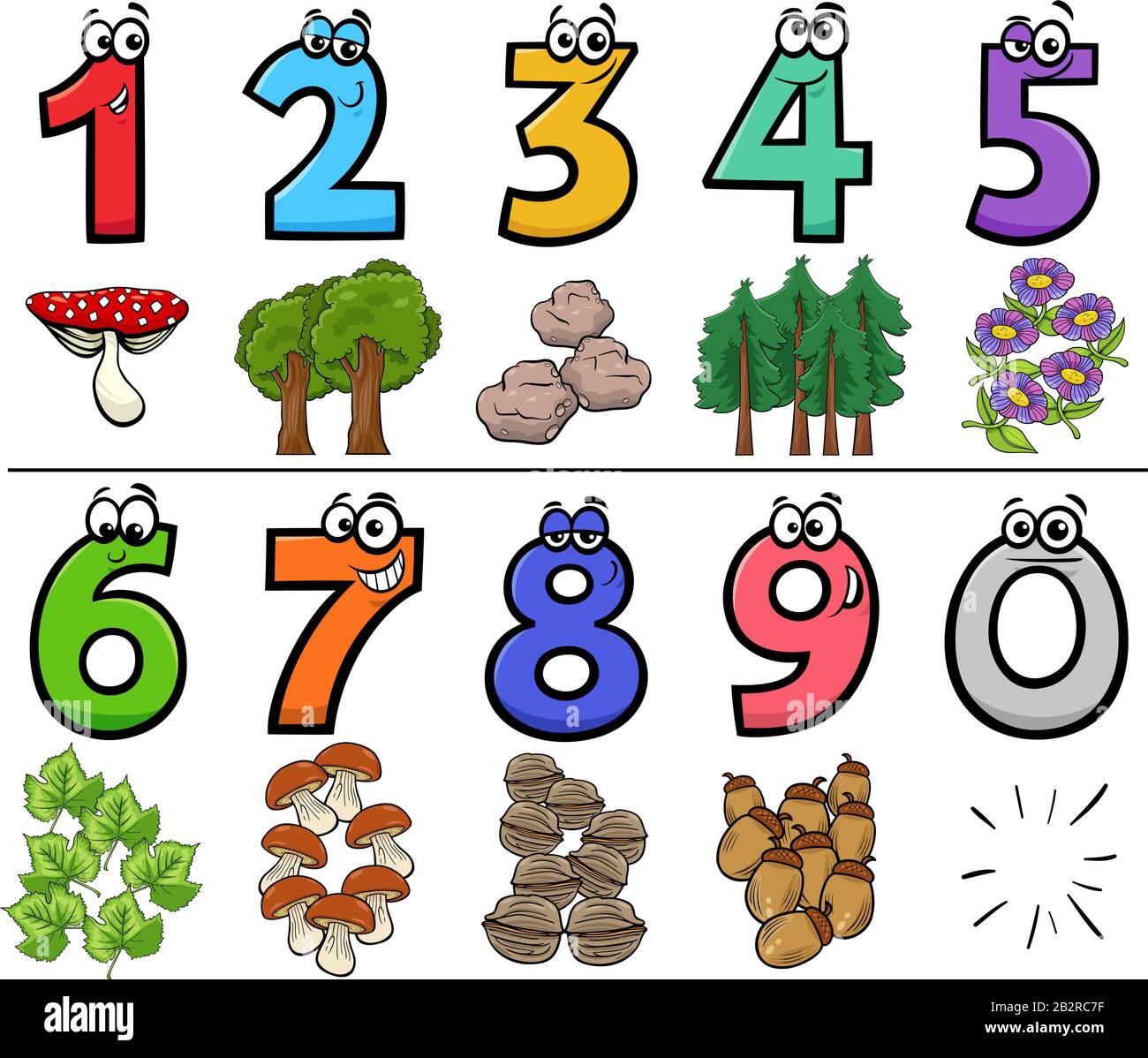 Cartoon Illustration of Educational Numbers Set from One to Nine with