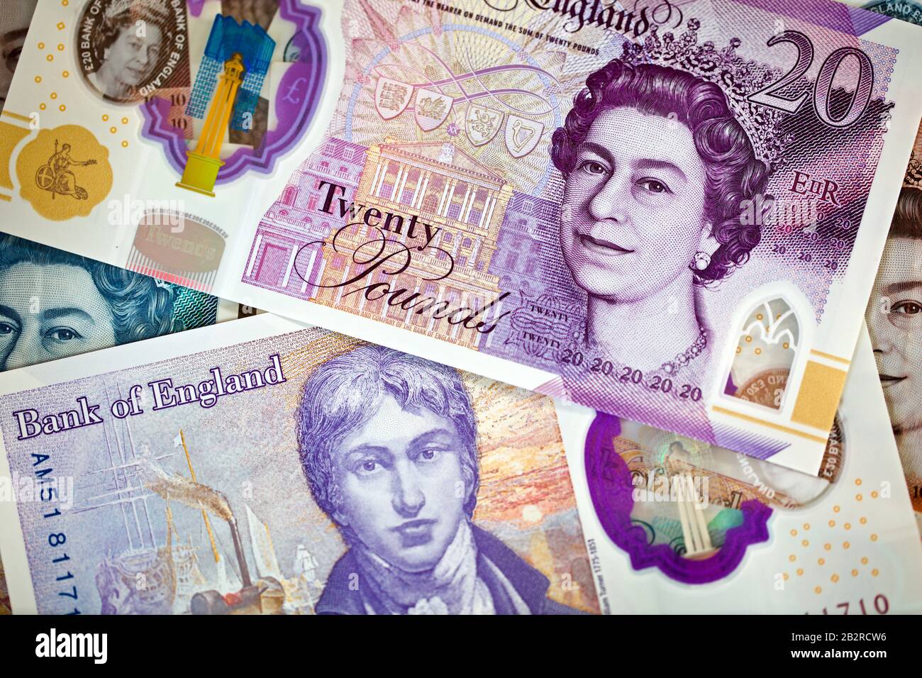 The new 2020 polymer £20 pound note from the Bank of England featuring artist JMW Turner Stock Photo