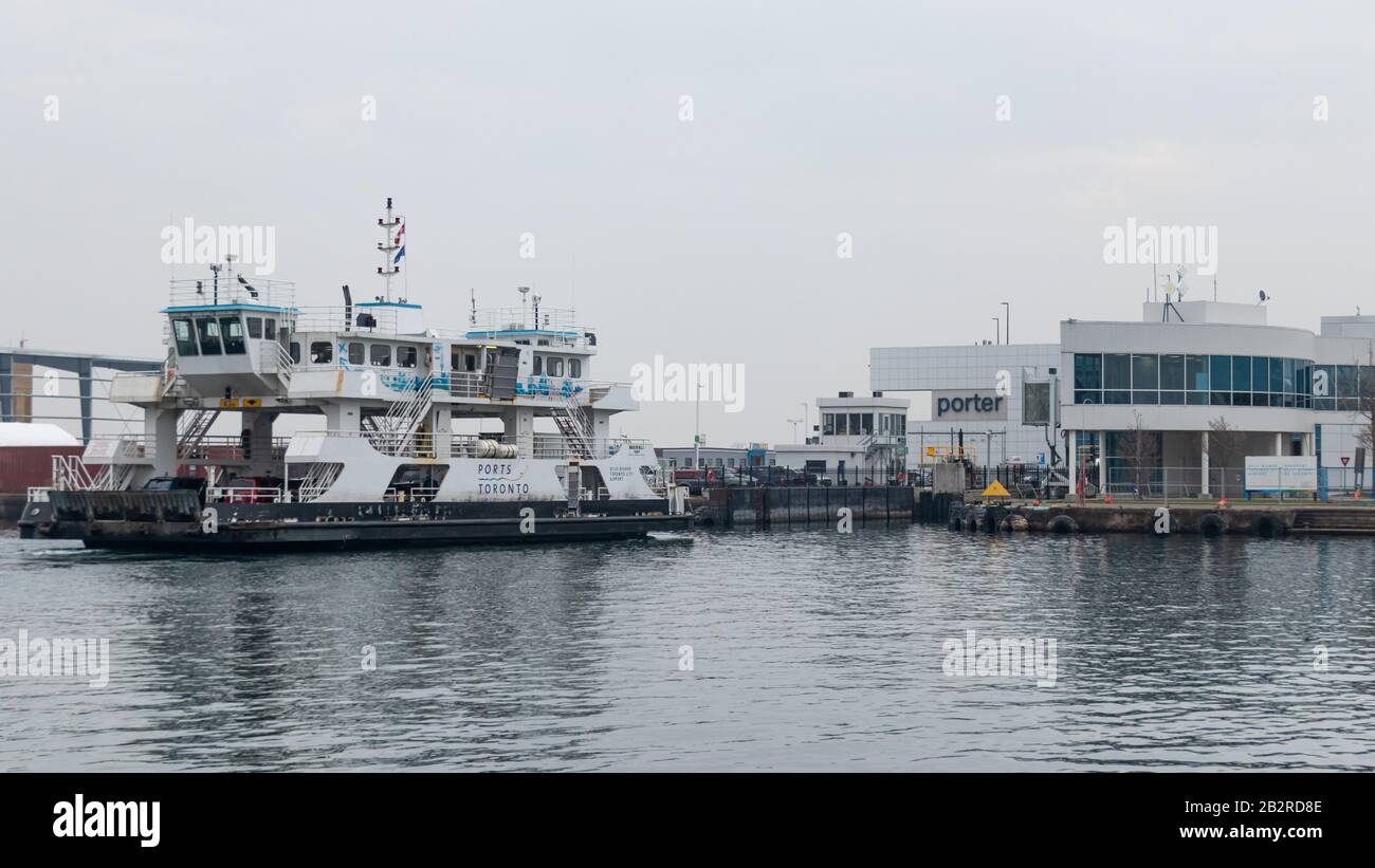 The Island Airport Ferry crossing the Western Channel to Billy Bishop Toronto City Airport (YTZ). Stock Photo