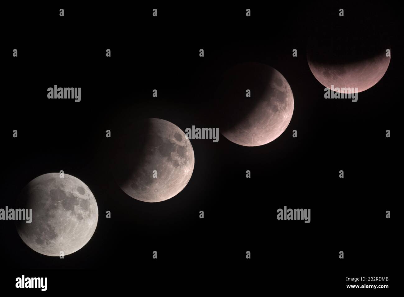 Cycle of the moon depicting a lunar eclipse against a black background ...