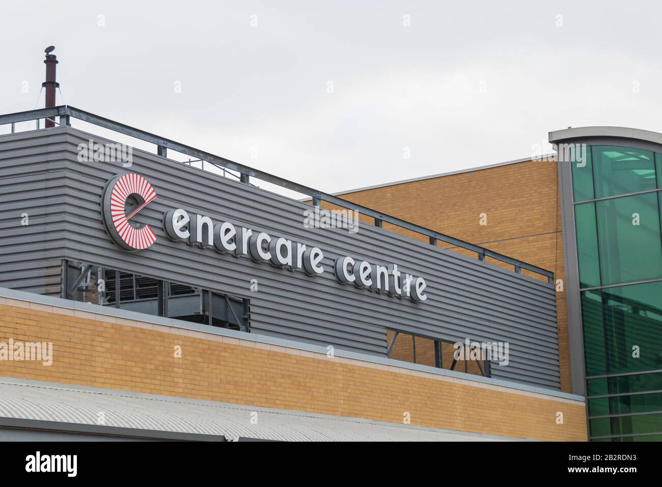 Sign on an entrance to the Enercare Centre, an exhibition complex located at Exhibition Place in Toronto. Stock Photo