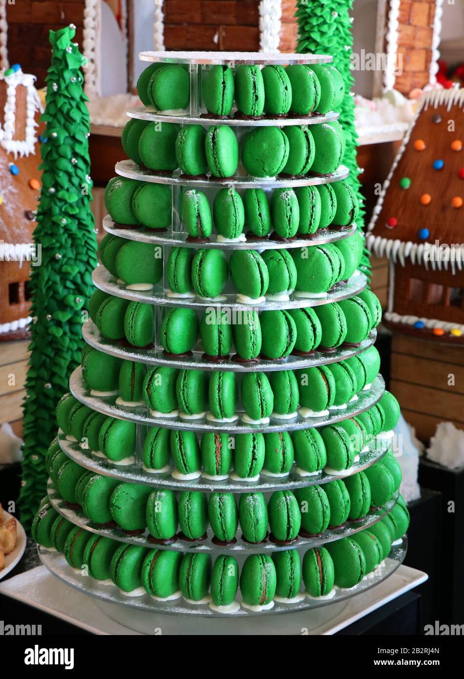 Christmas theme macaroon tower Stock Photo