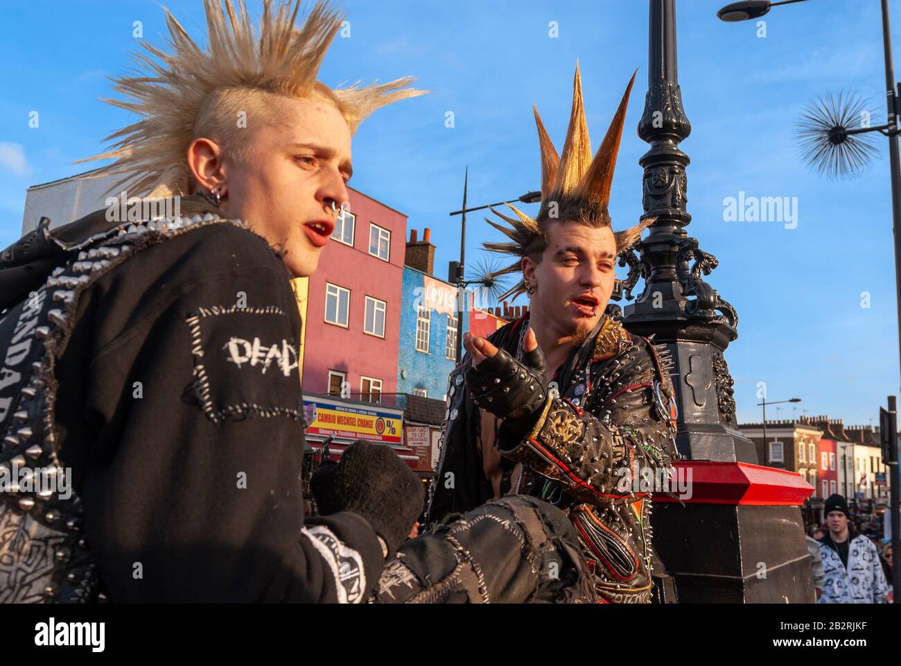 Punks with spiky hair at Camden Market, London, UK Stock Photo