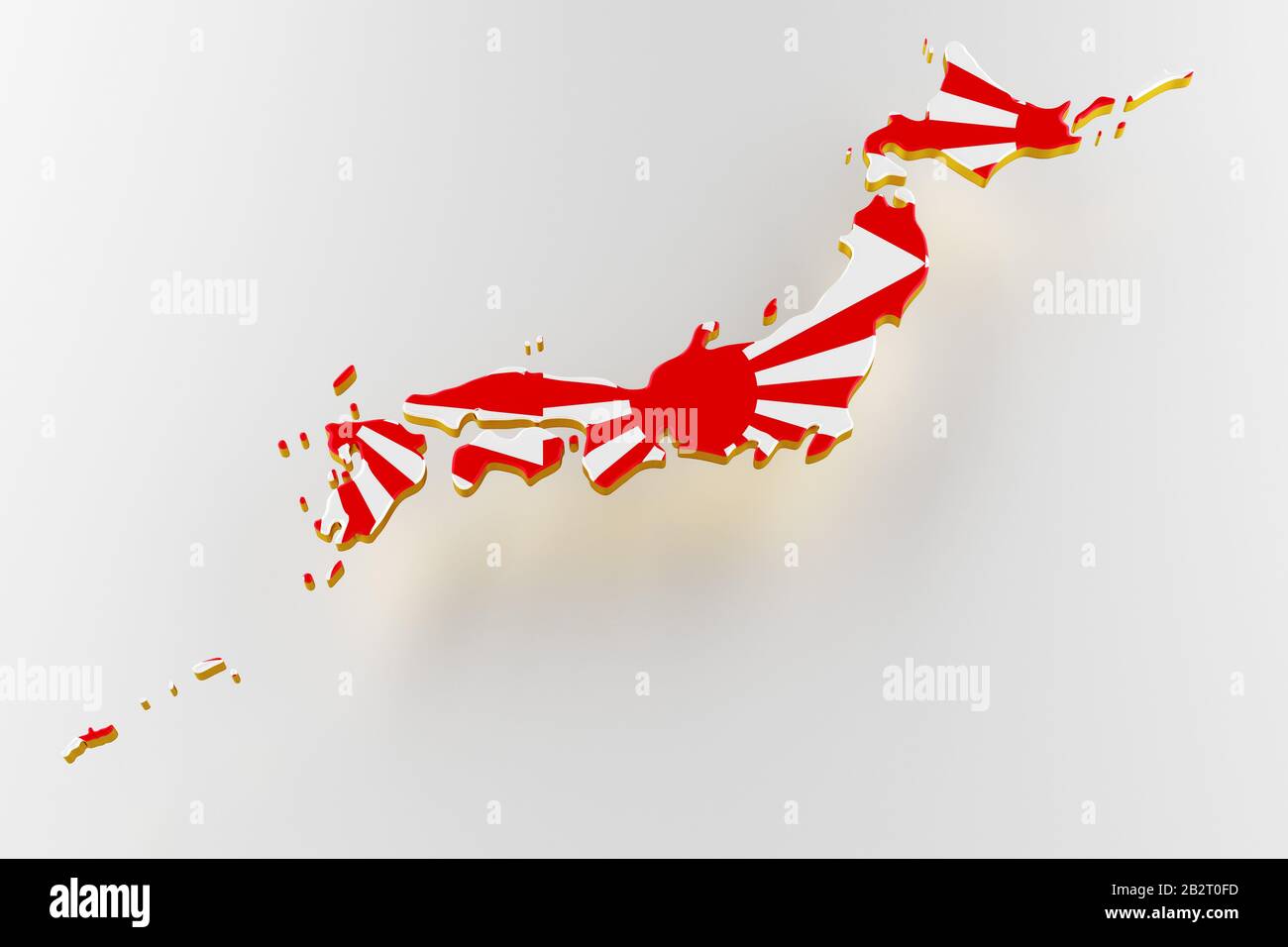 3D map of Japan. Map of Japan land border with flag. Japan map on white