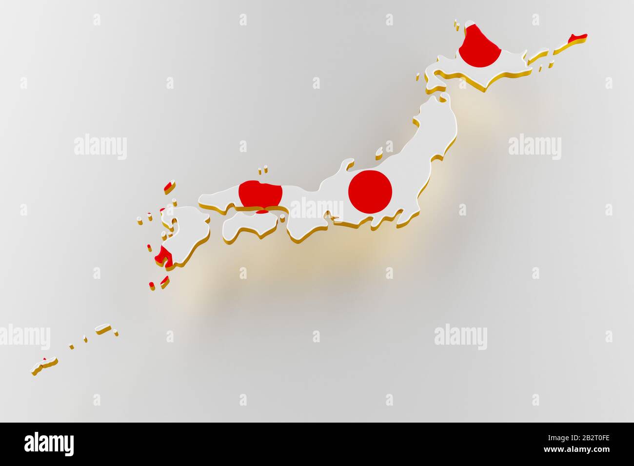 3D map of Japan. Map of Japan land border with flag. Japan map on white