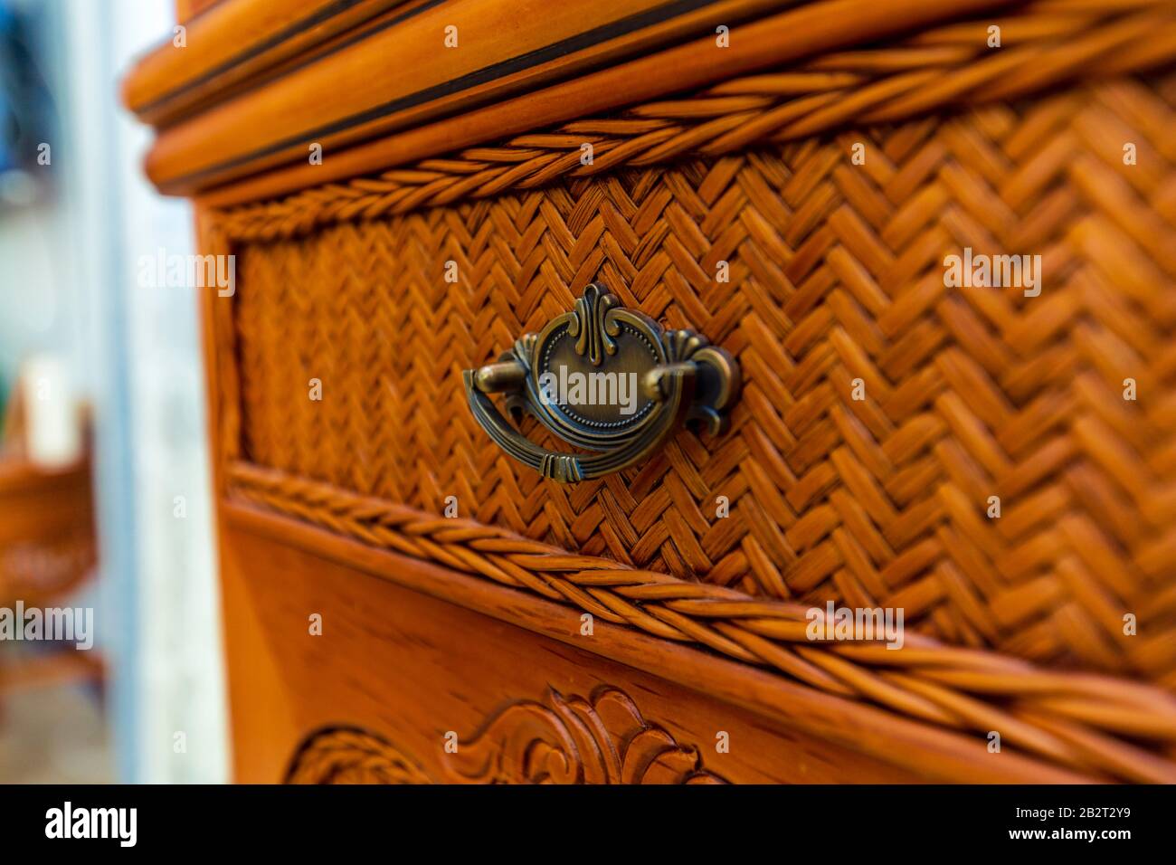 Metal Vintage Vintage Handle At The Wicker Dresser Made Of Wood