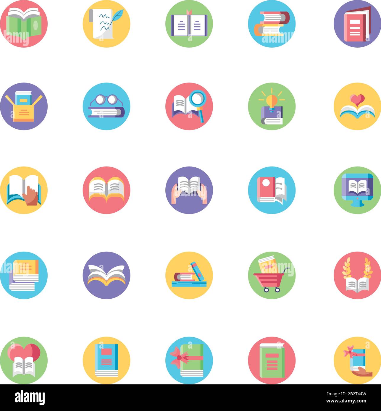 books and accessories icon set over white background, block style ...